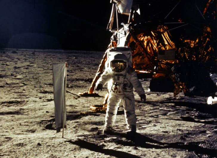 Buzz Aldrin is seen walking on the moon