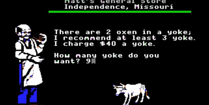 A screen shot from 'The Oregon Trail'