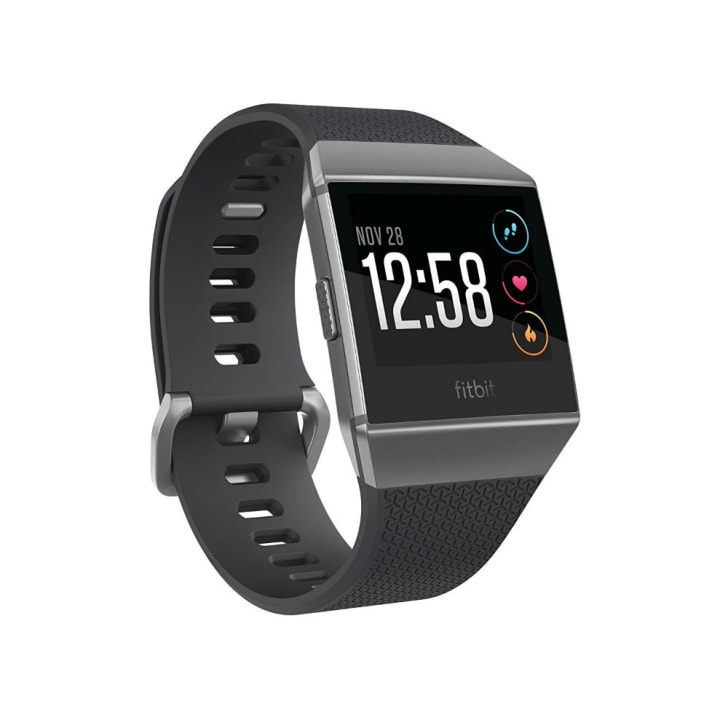 A Fitbit Ionic fitness watch is pictured