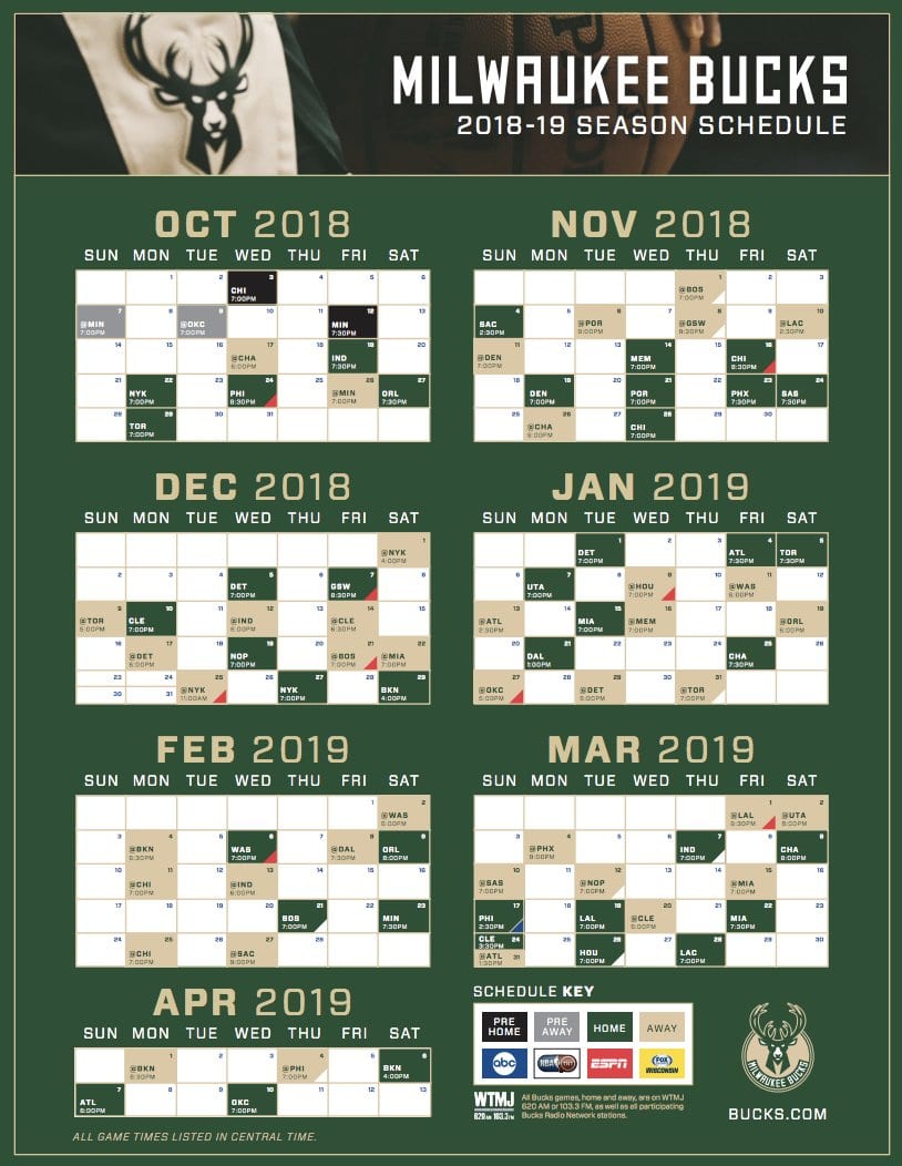 Milwaukee Bucks Schedule 2022 Milwaukee Bucks 2018-2019 Schedule Breakdown.