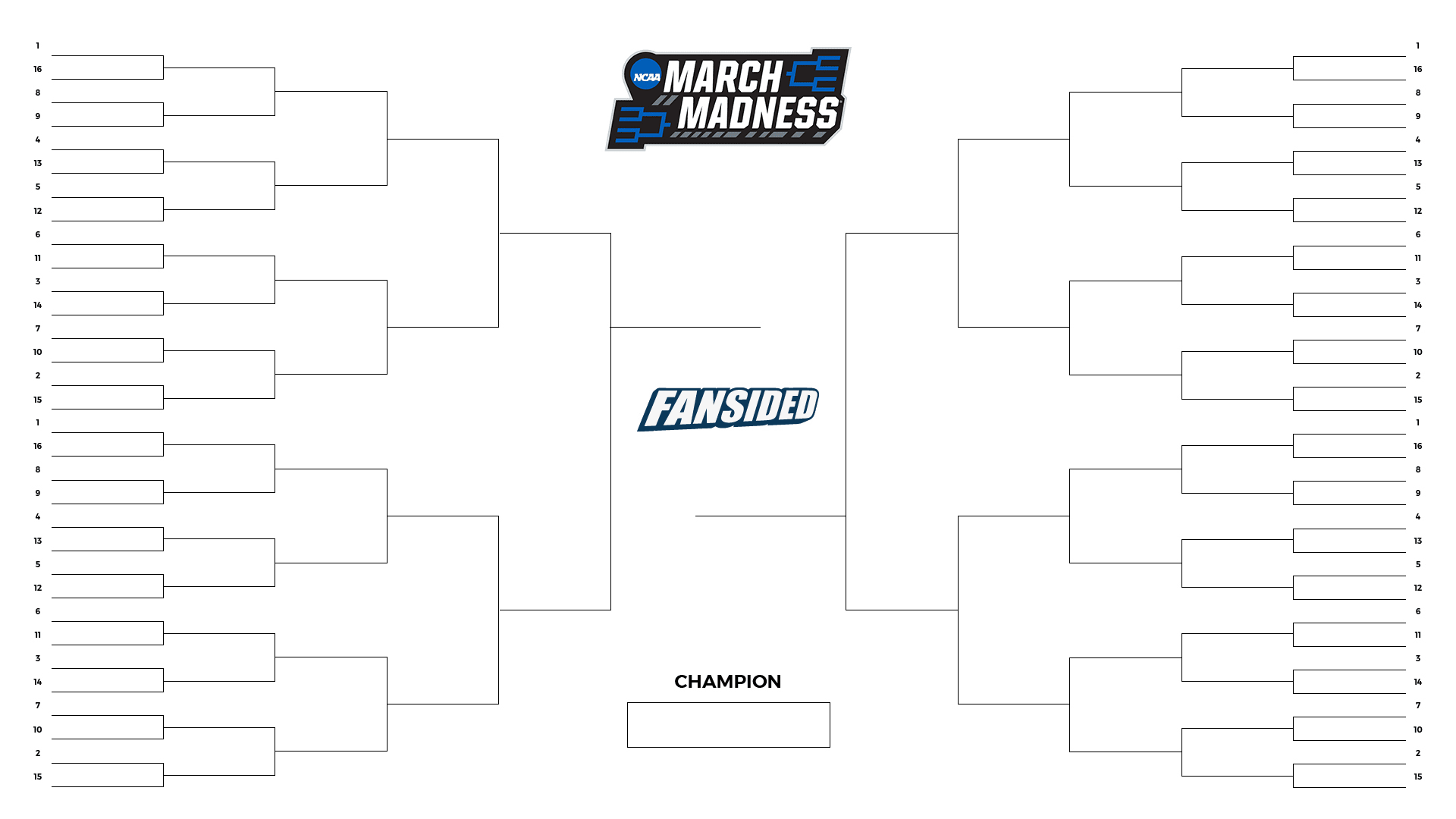 March Madness 2021 Blank printable NCAA Tournament bracket
