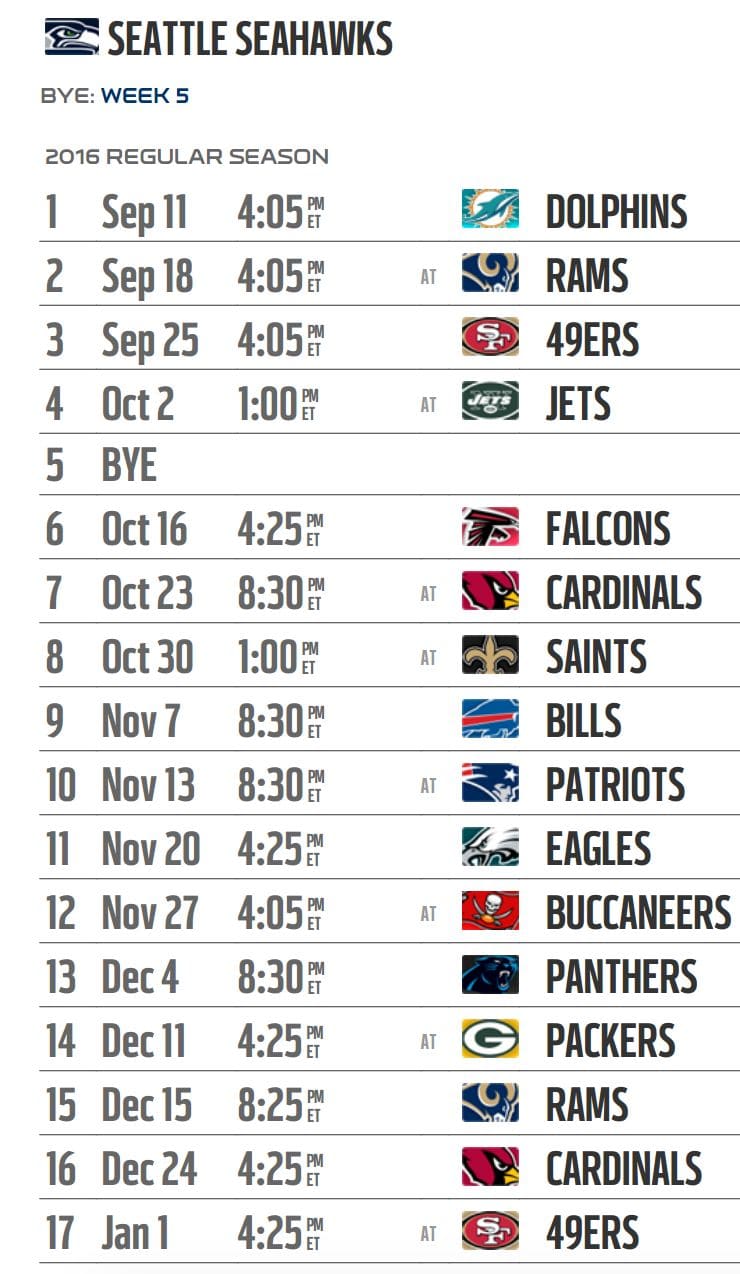 2016 nfl seahawks schedule