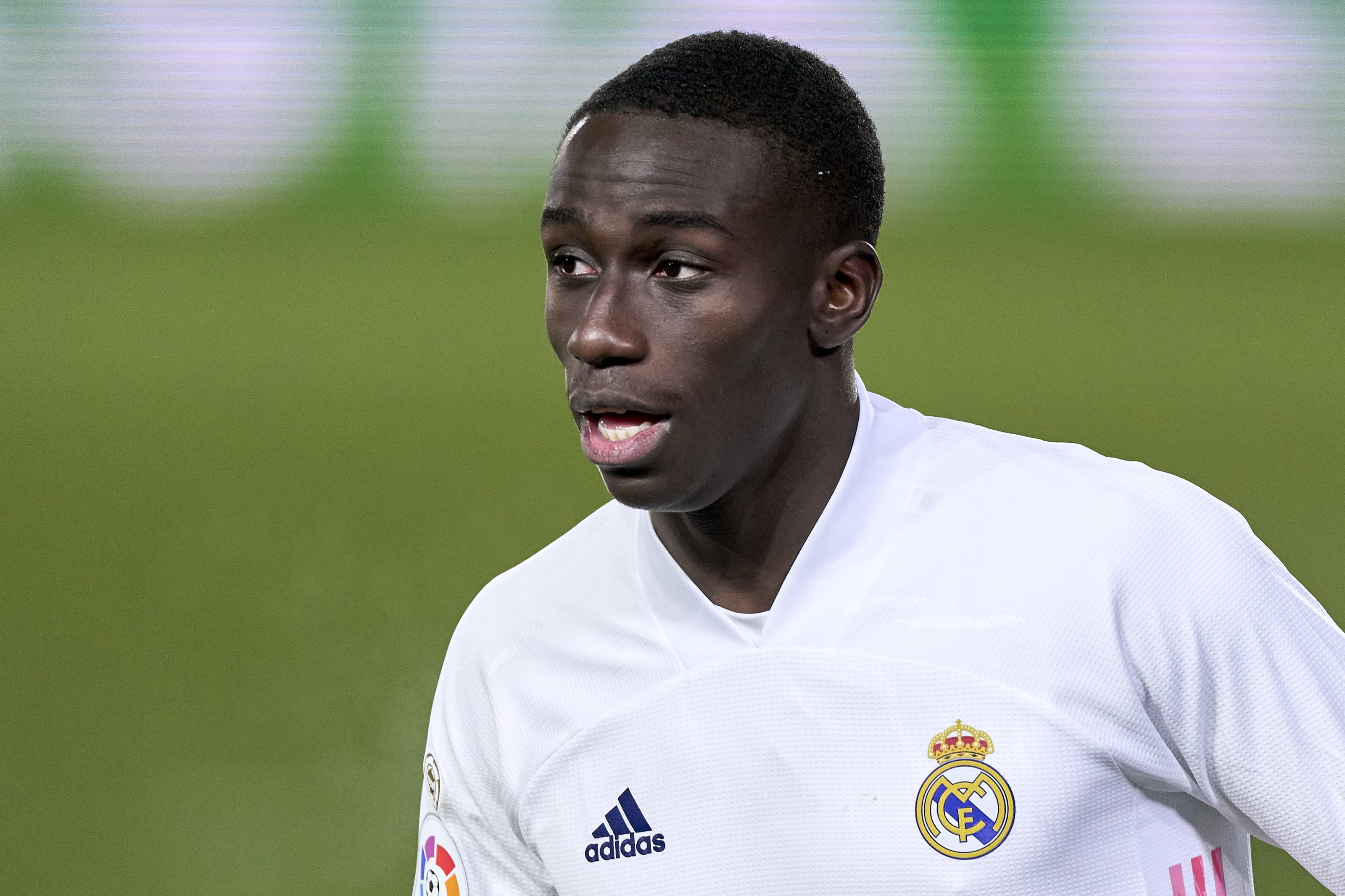  A photo of Ferland Mendy playing soccer for Real Madrid.