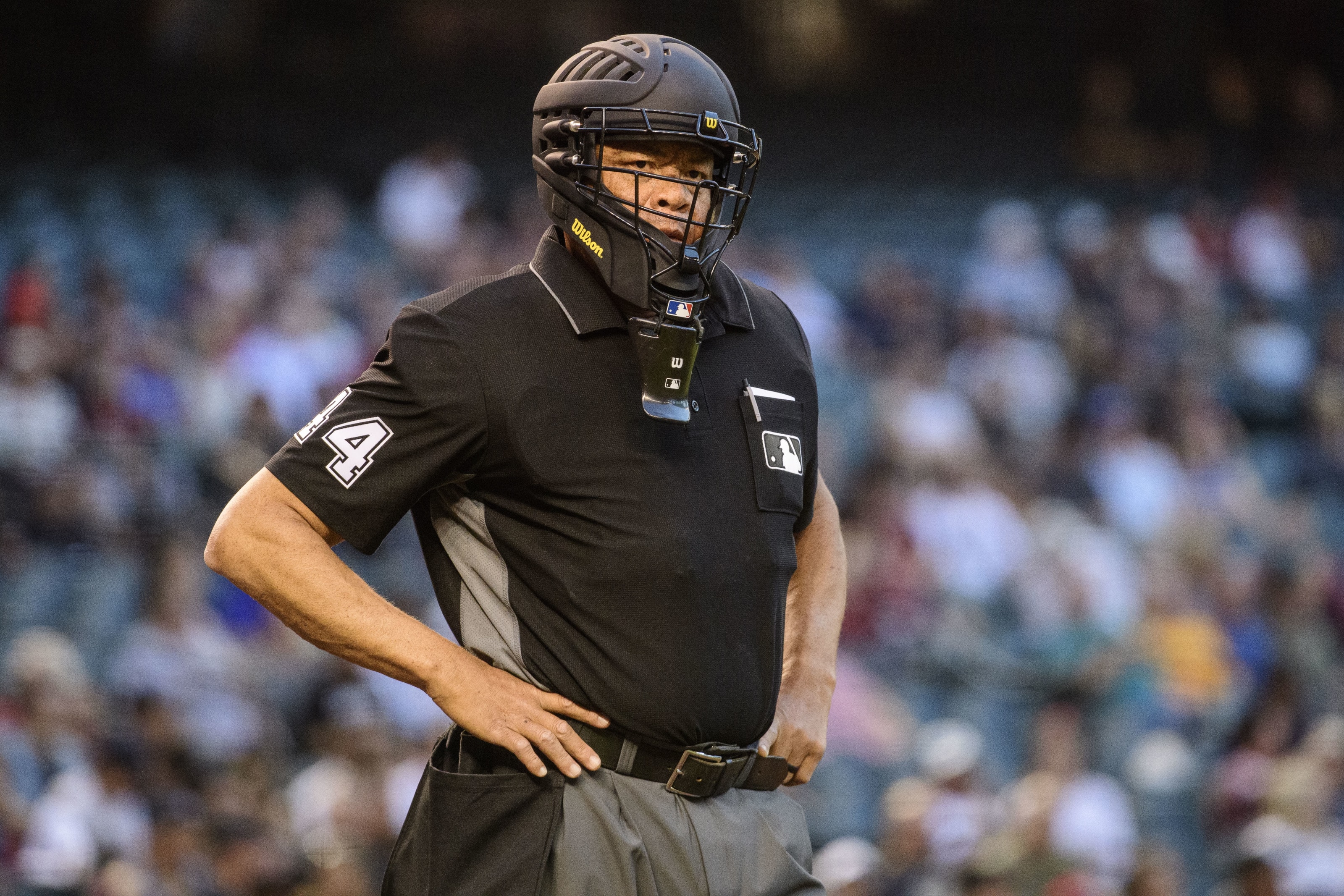 Smitty MLB Replica Black wCharcoal Side Panel Body Flex Style Long Sleeve Umpire  Shirt