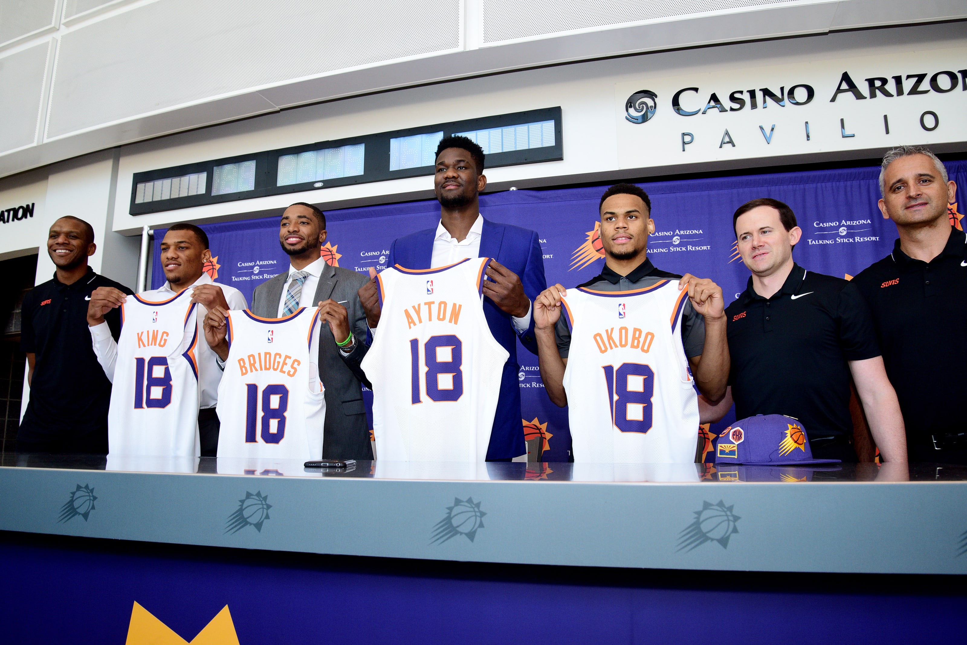 Phoenix Suns' Mikal Bridges poses for a photo during an NBA