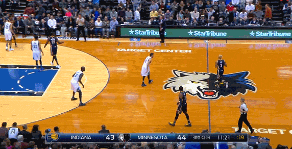 George Hill and Ian Mahinmi execute a pick and roll play against the Minnesota Timberwolves.