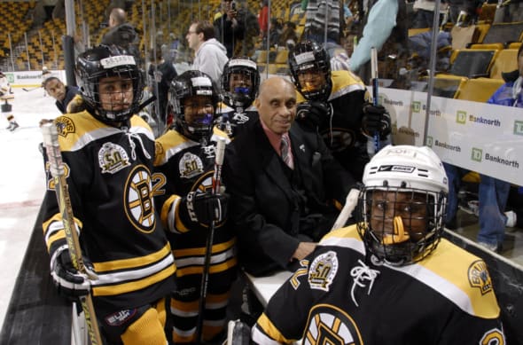 13 WMAZ - Willie O'Ree (born October 15, 1935) made history when he took  the ice for the first time as a Boston Bruin. On Jan. 18, 1958, he became  the first