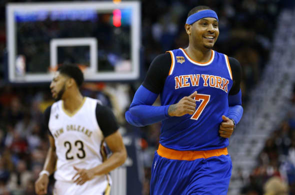 Carmelo Anthony of the New York Knicks reacts to a play during a game  News Photo - Getty Images