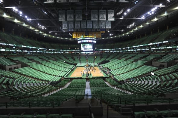 Apr 24, 2016; Boston, MA, USA; A general view of TD Garden prior to the first round of the NBA Playoffs between the Boston Celtics and Atlanta Hawks. Mandatory Credit: Bob DeChiara-USA TODAY Sports