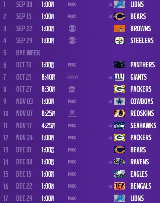 Minnesota Vikings 2013 Regular Season Schedule