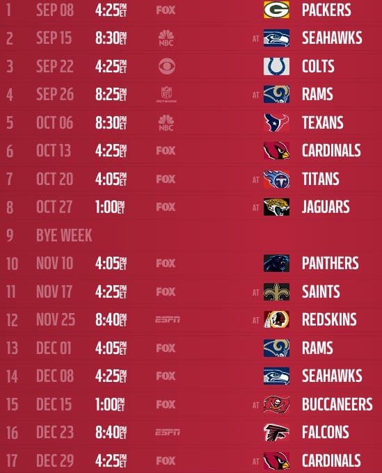 San Francisco 49ers 2013 Regular Season Schedule