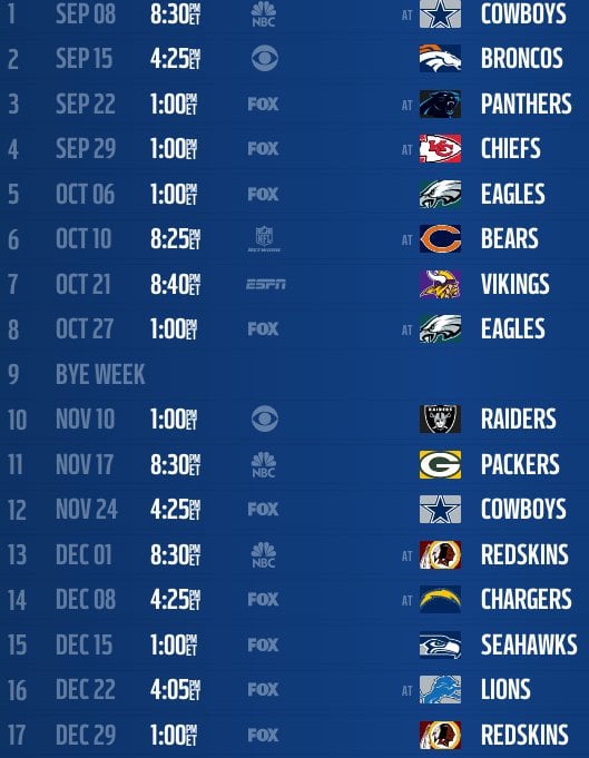 New York Giants 2013 Regular Season Schedule