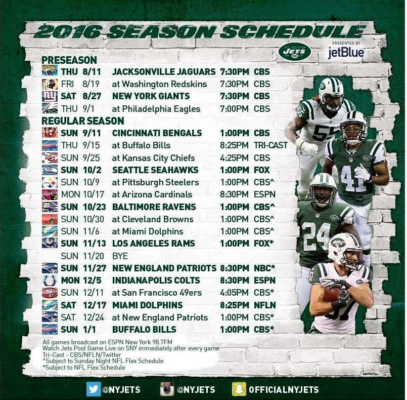 Official 2016 NFL regular season schedule