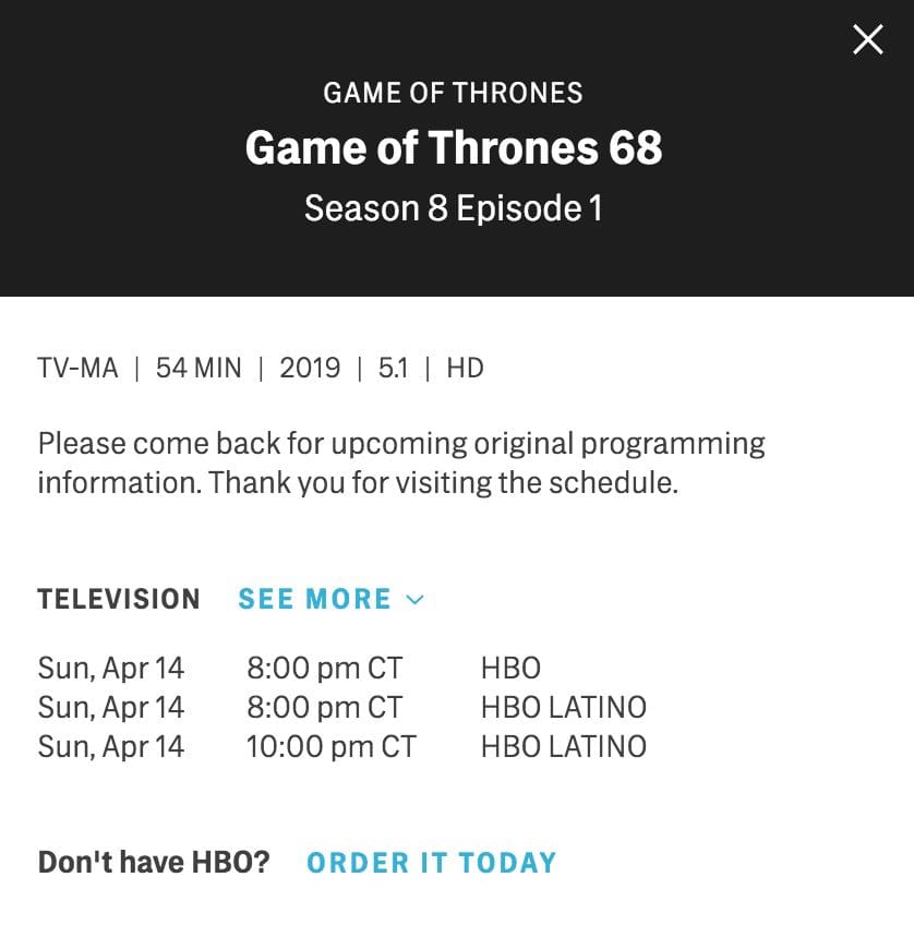 game of thrones episodes