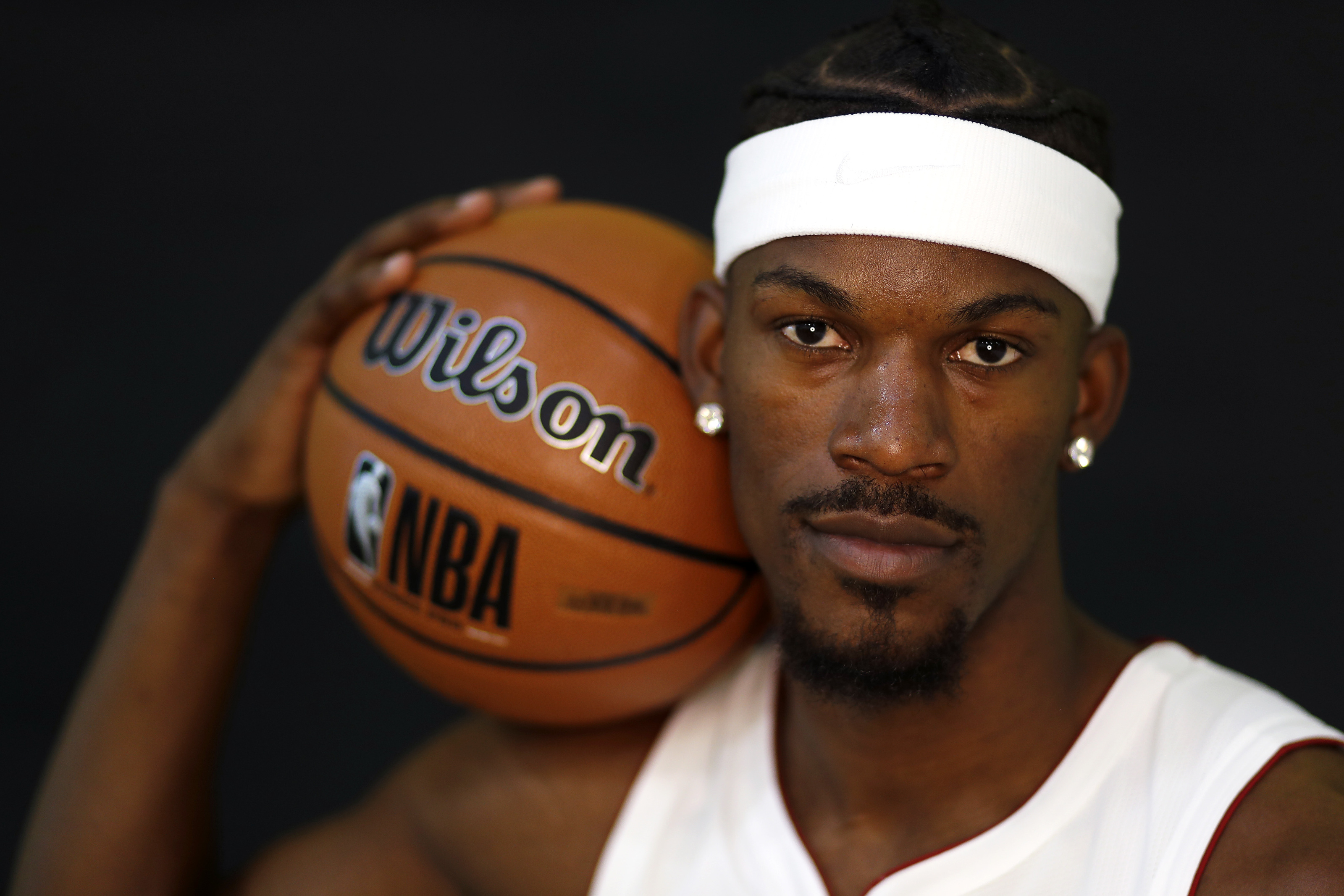 Miami Heat's Jimmy Butler (22) poses during the NBA basketball