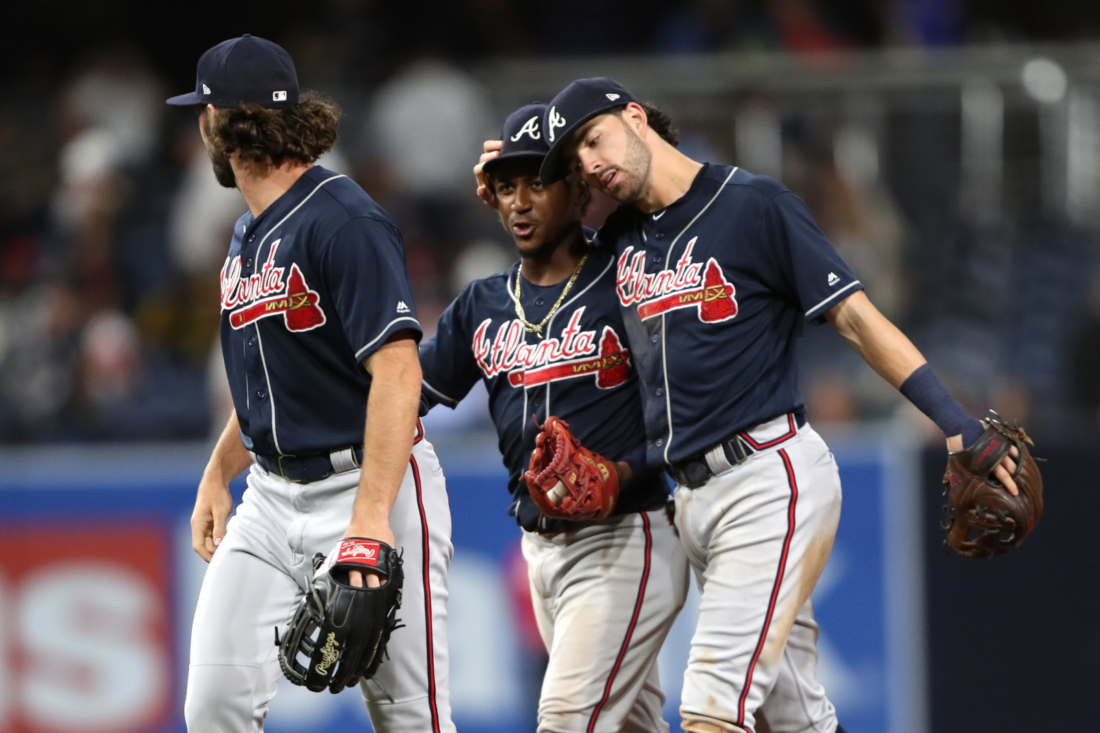 Dansby Swanson of the Atlanta Braves after sliding into third during  News Photo - Getty Images