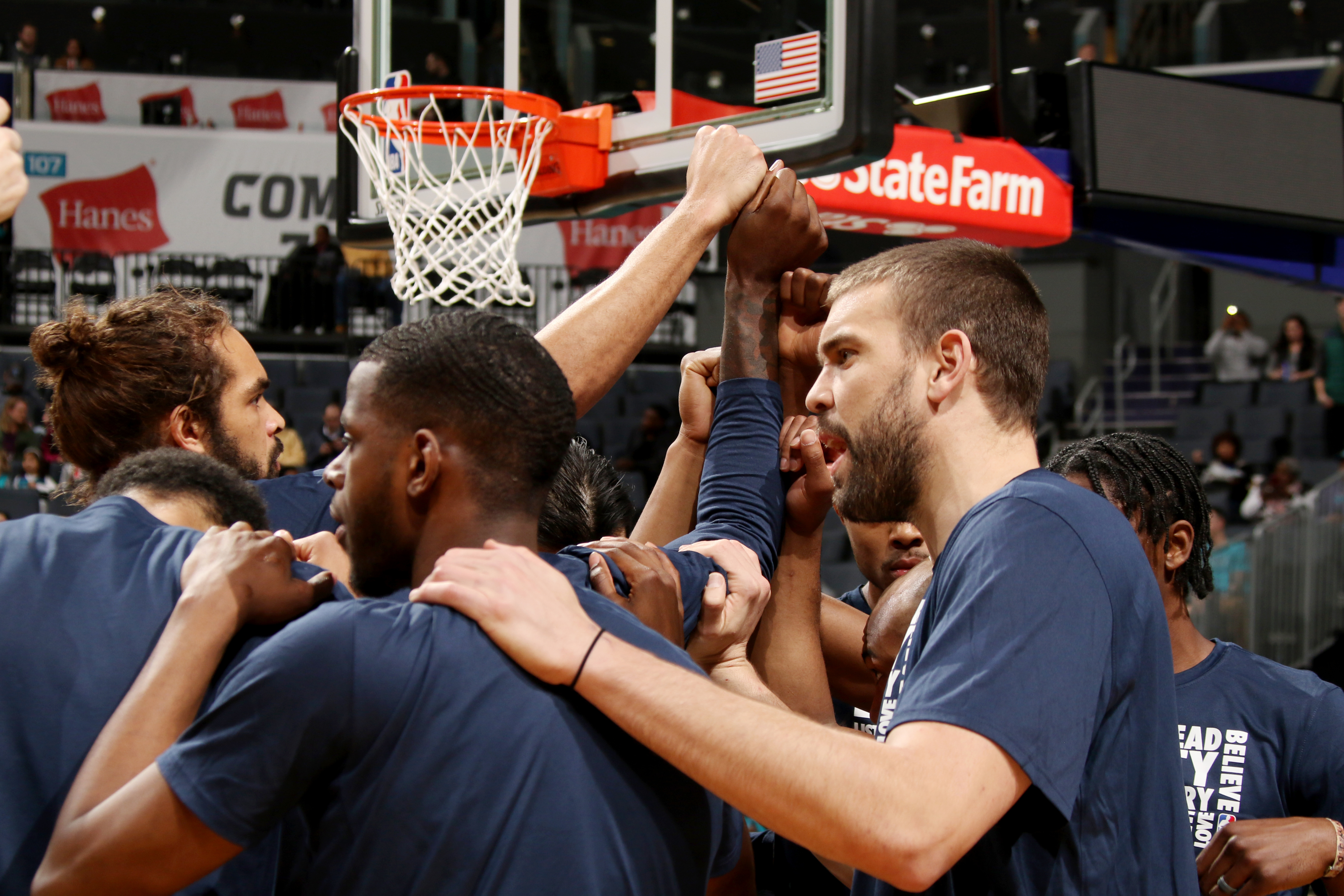 The New York Knicks huddle up during the game against the News Photo -  Getty Images