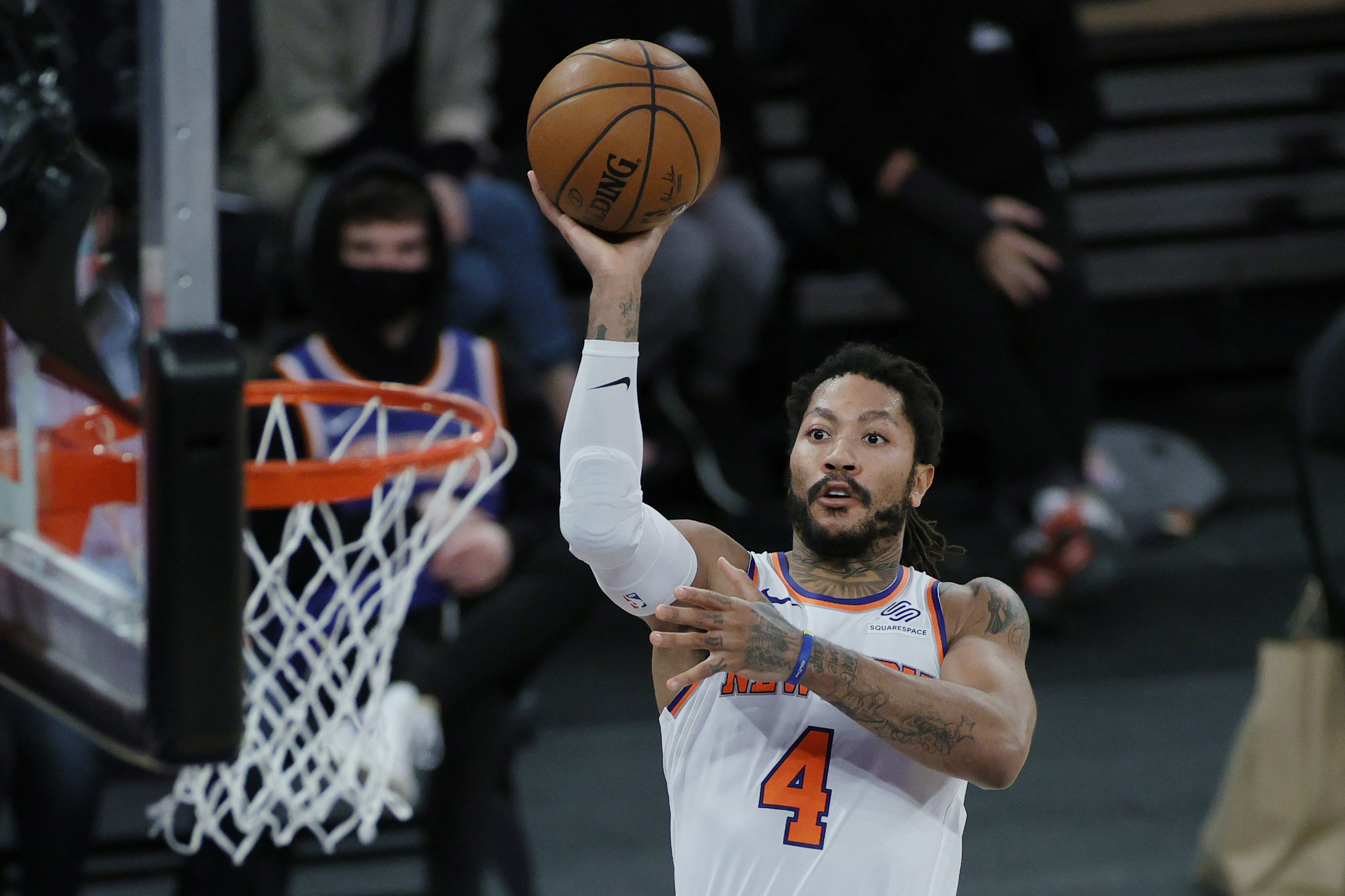 The sneakers worn by Derrick Rose of the New York Knicks before the News  Photo - Getty Images