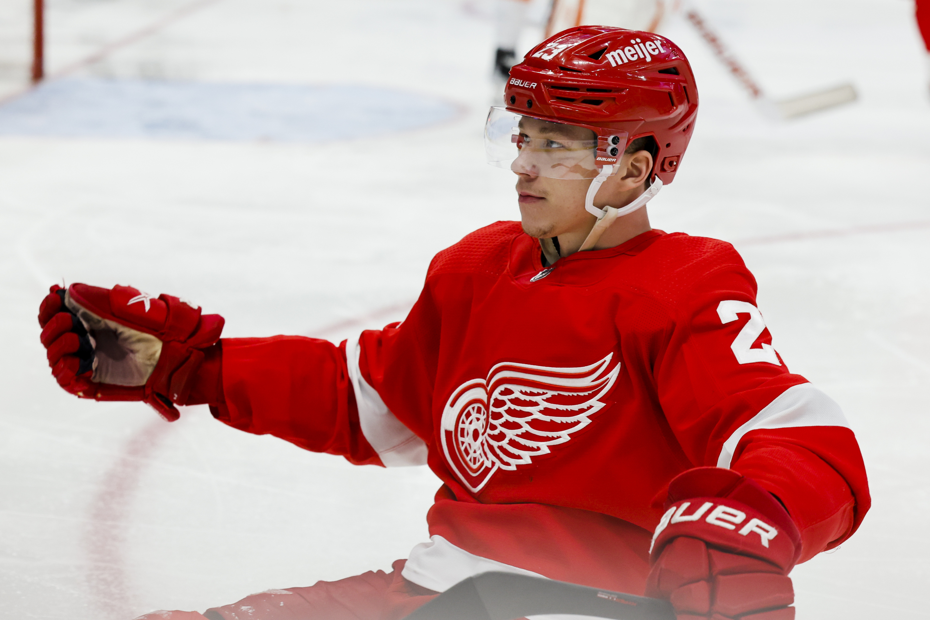 Detroit Red Wings' Lucas Raymond injured in collision at practice