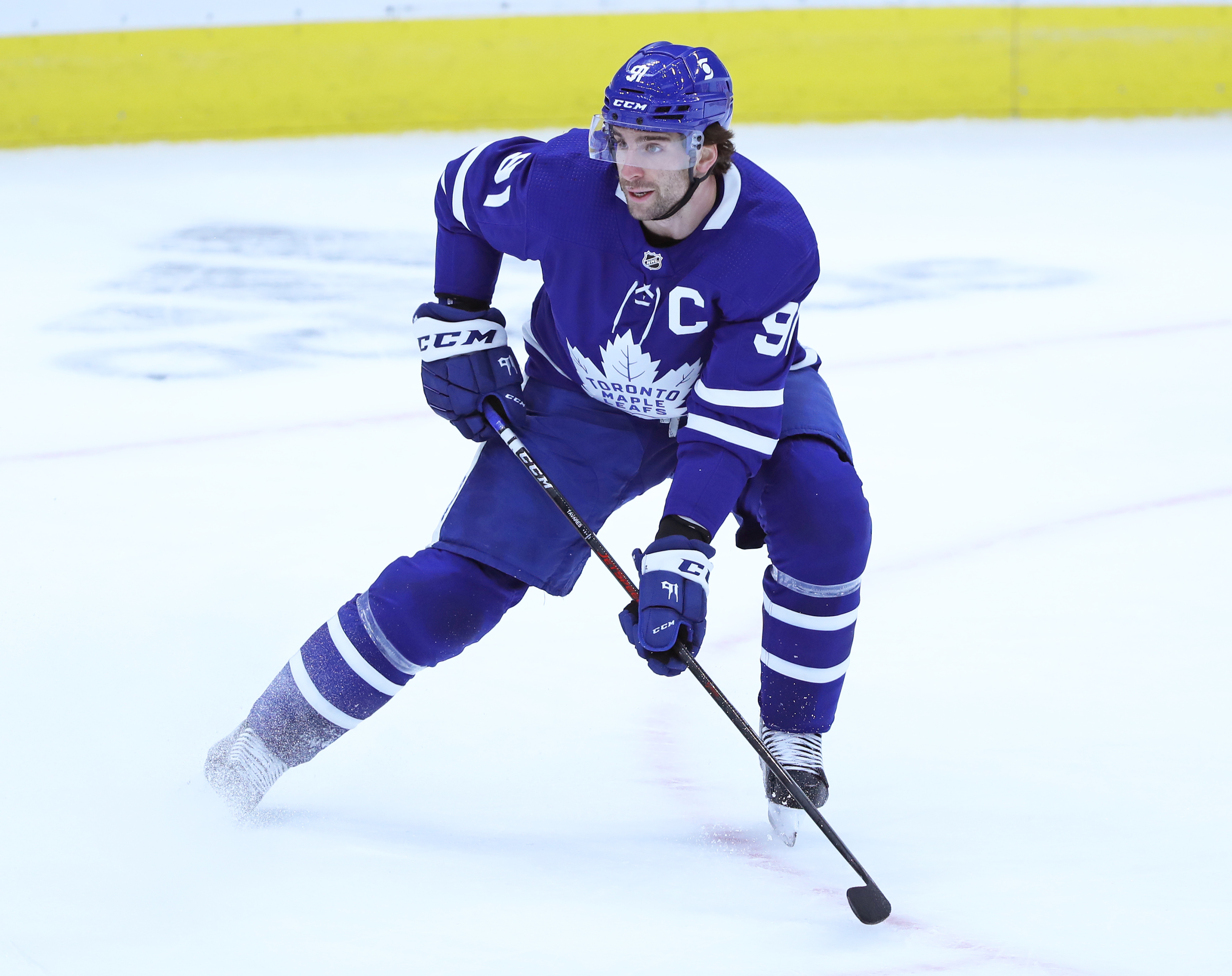 John Tavares of the Toronto Maple Leafs makes his way to the ice