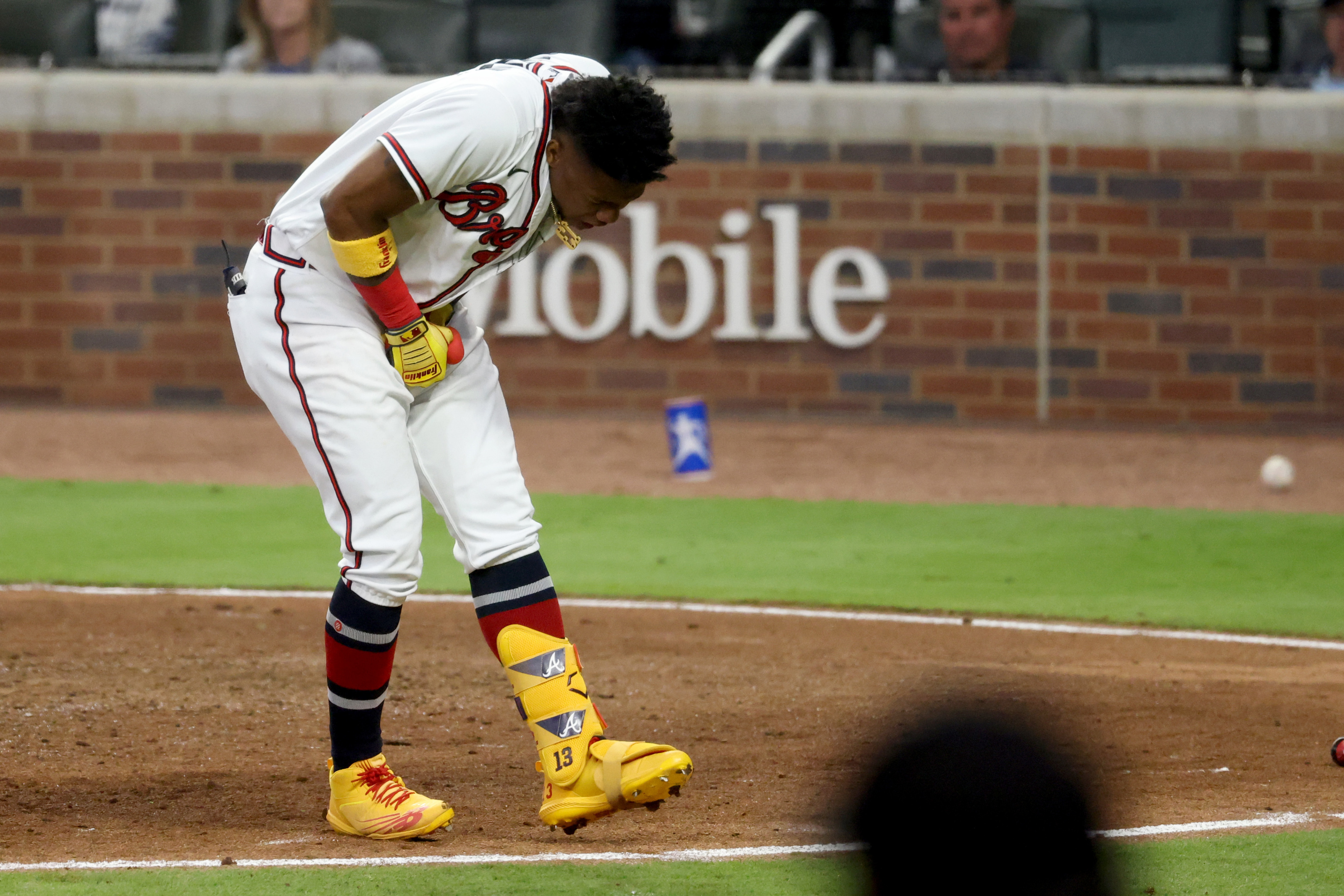 Watch Ronald Acuña step towards the mound after another Marlins