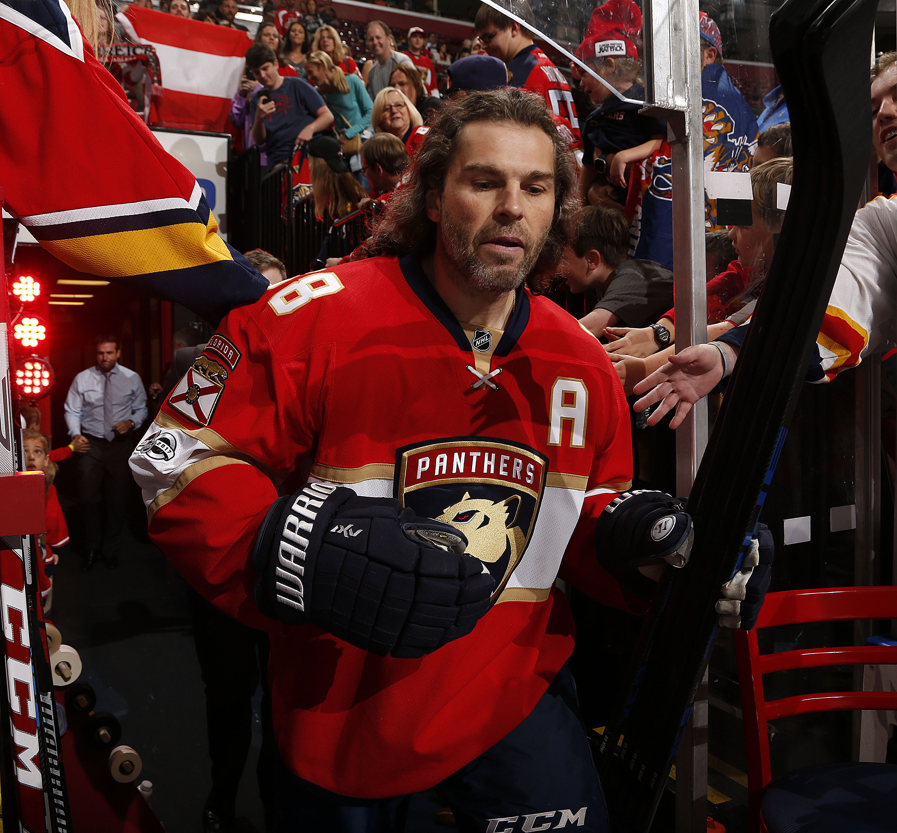 Of course Jaromir Jagr was out on the ice early testing out his