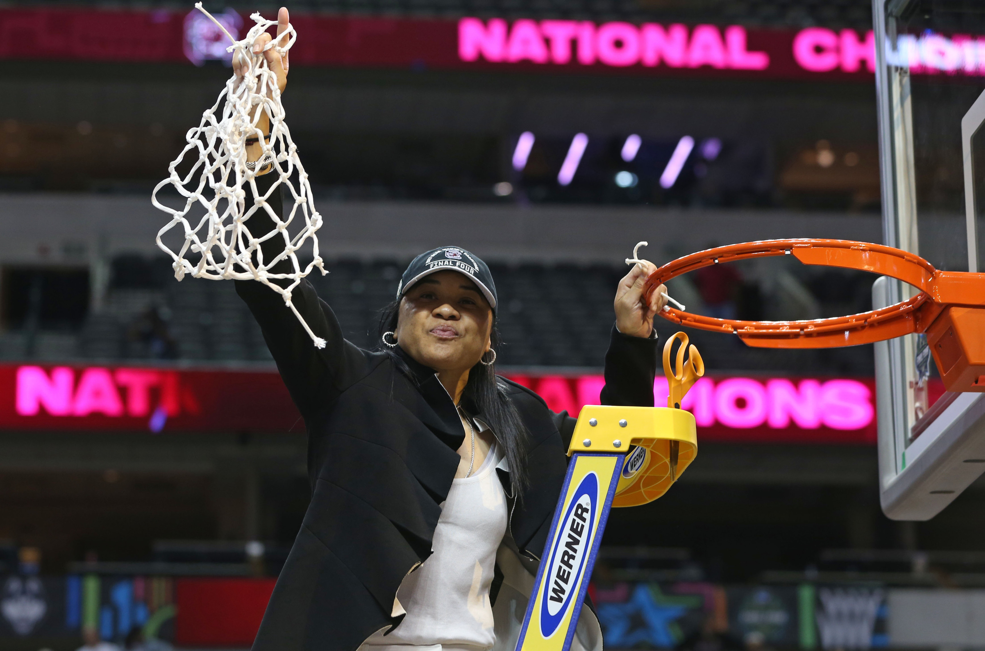 Head coach Dawn Staley of the South Carolina Gamecocks reacts in the