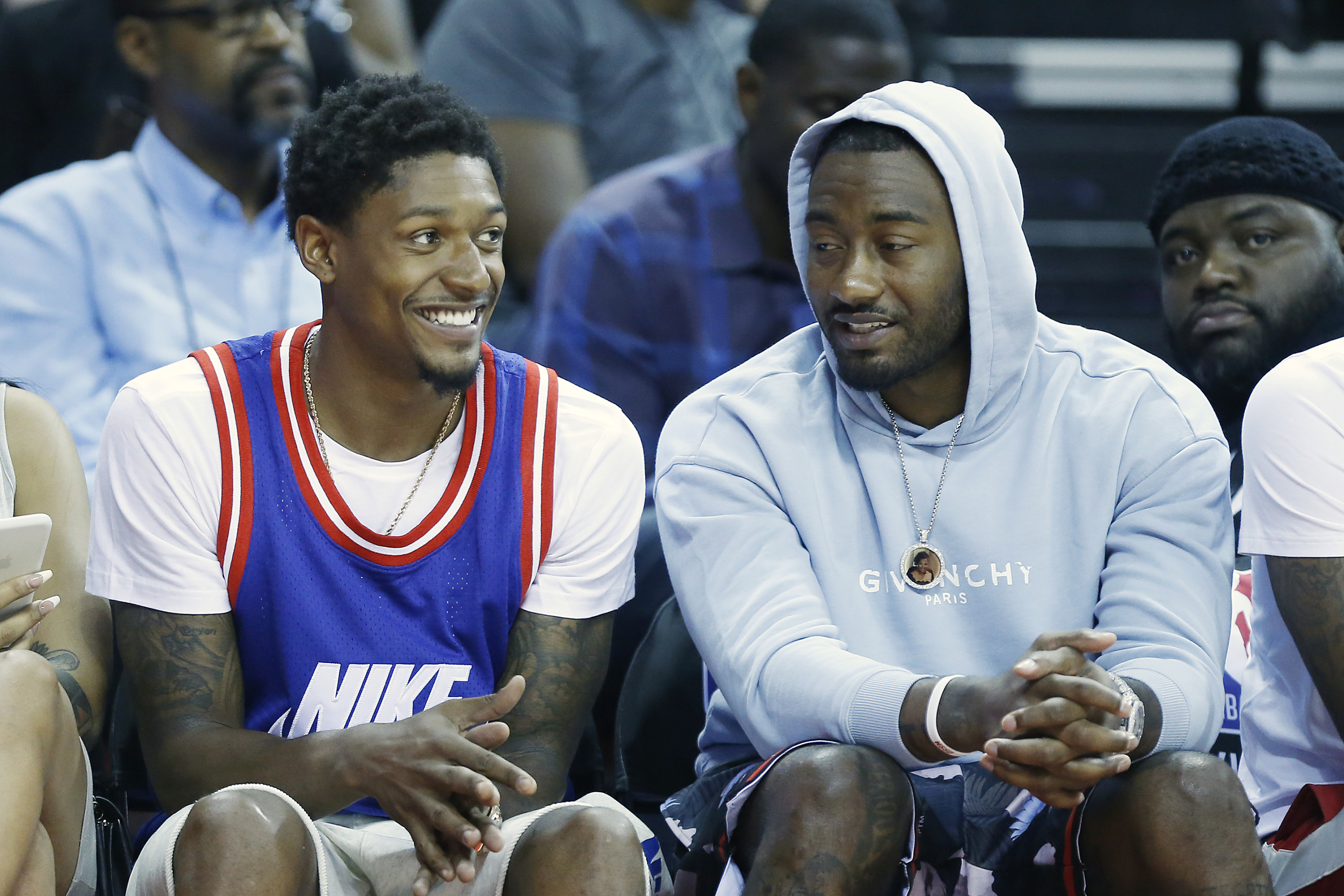 Washington Wizards' John Wall, left, and Bradley Beal poses for a