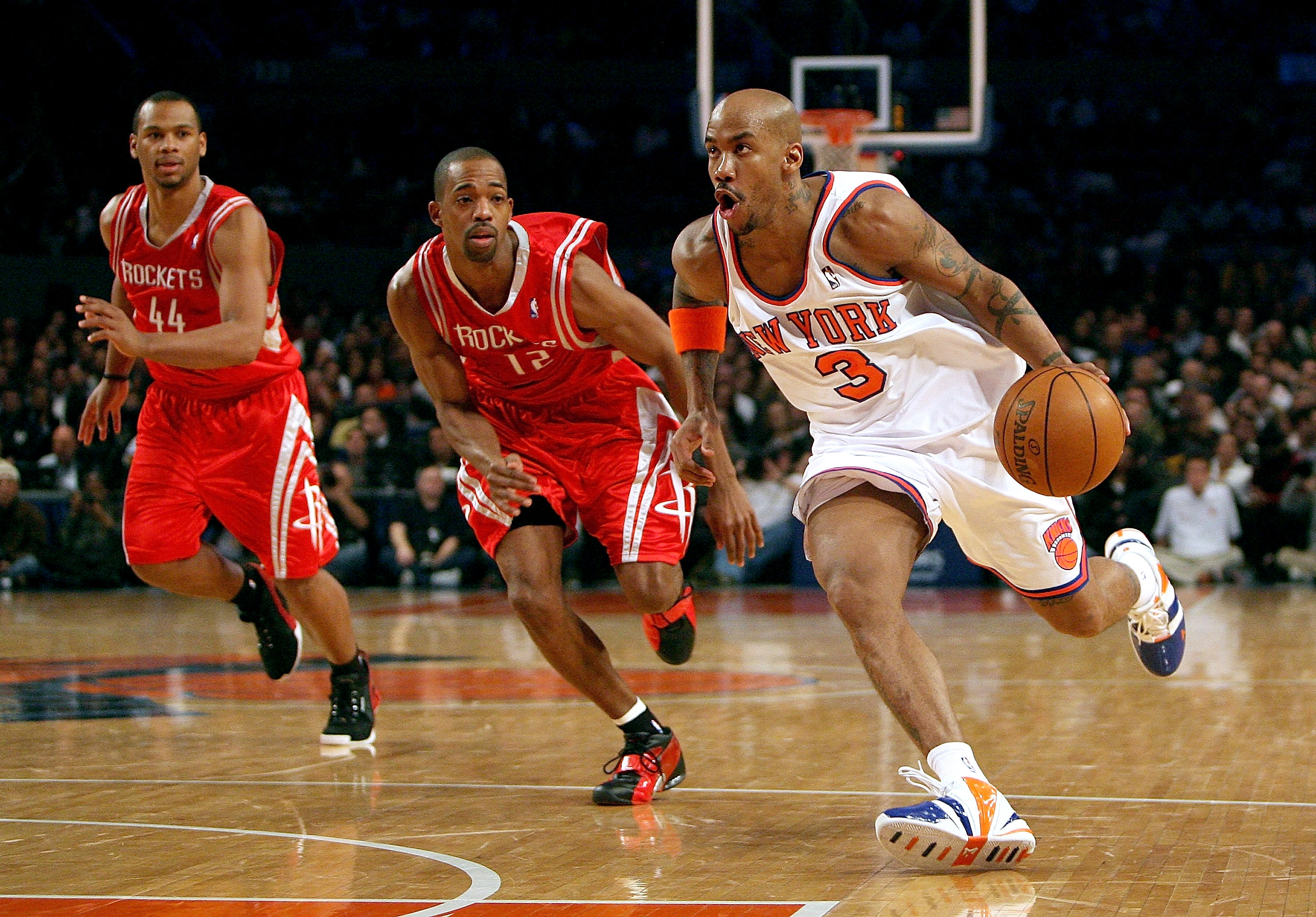 Stephon Marbury of the New Jersey Nets looks on during the game