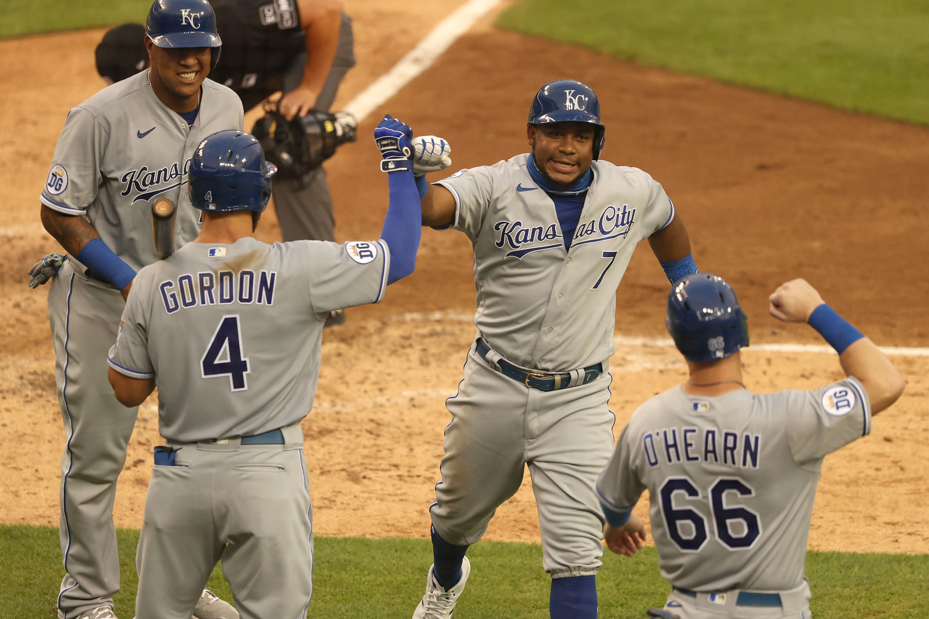 Maikel Garcia of the Kansas City Royals celebrates with Salvador News  Photo - Getty Images