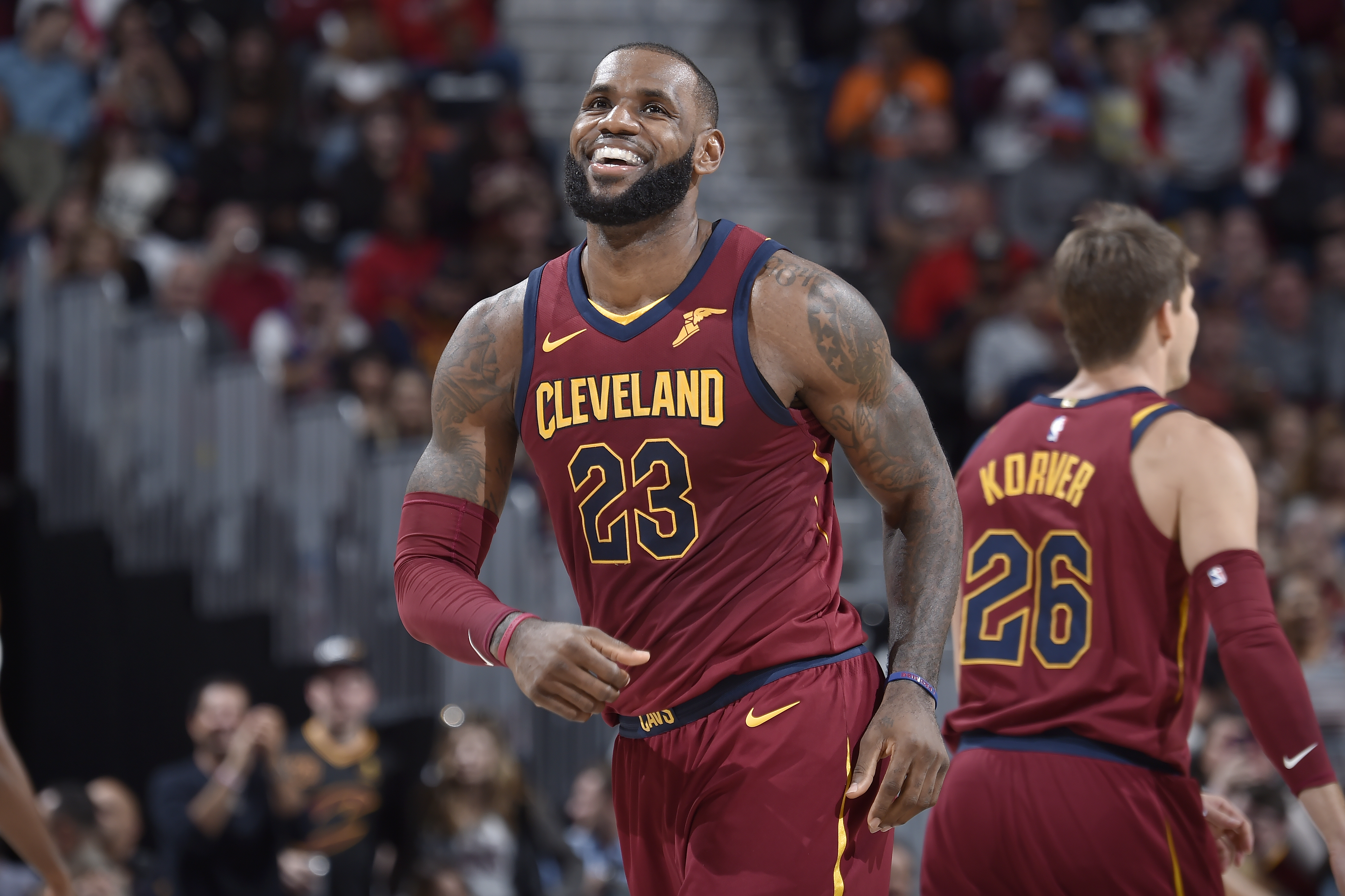 Cleveland Cavaliers' LeBron James poses during NBA basketball