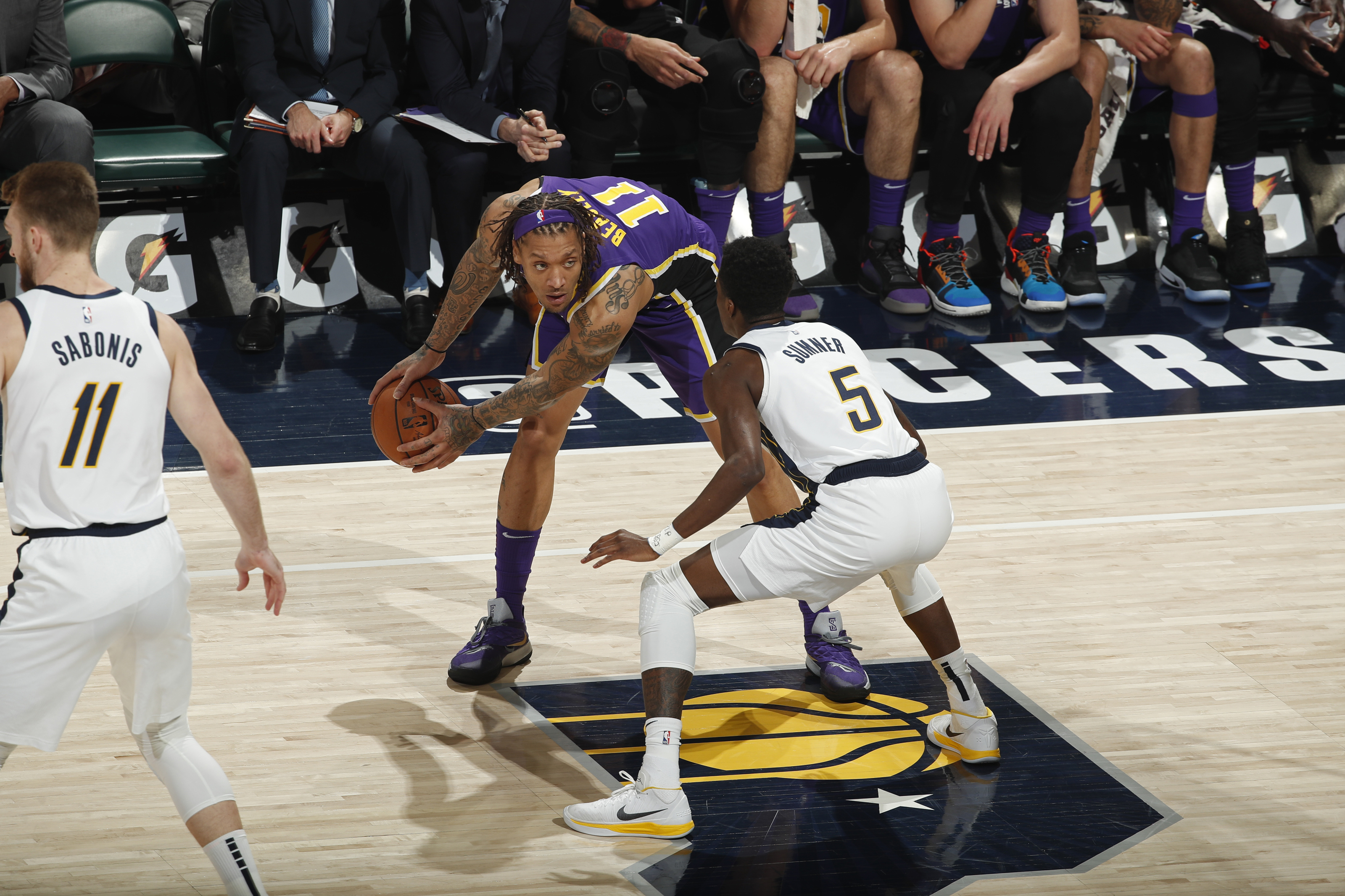 Michael Beasley of the Los Angeles Lakers handles the ball against