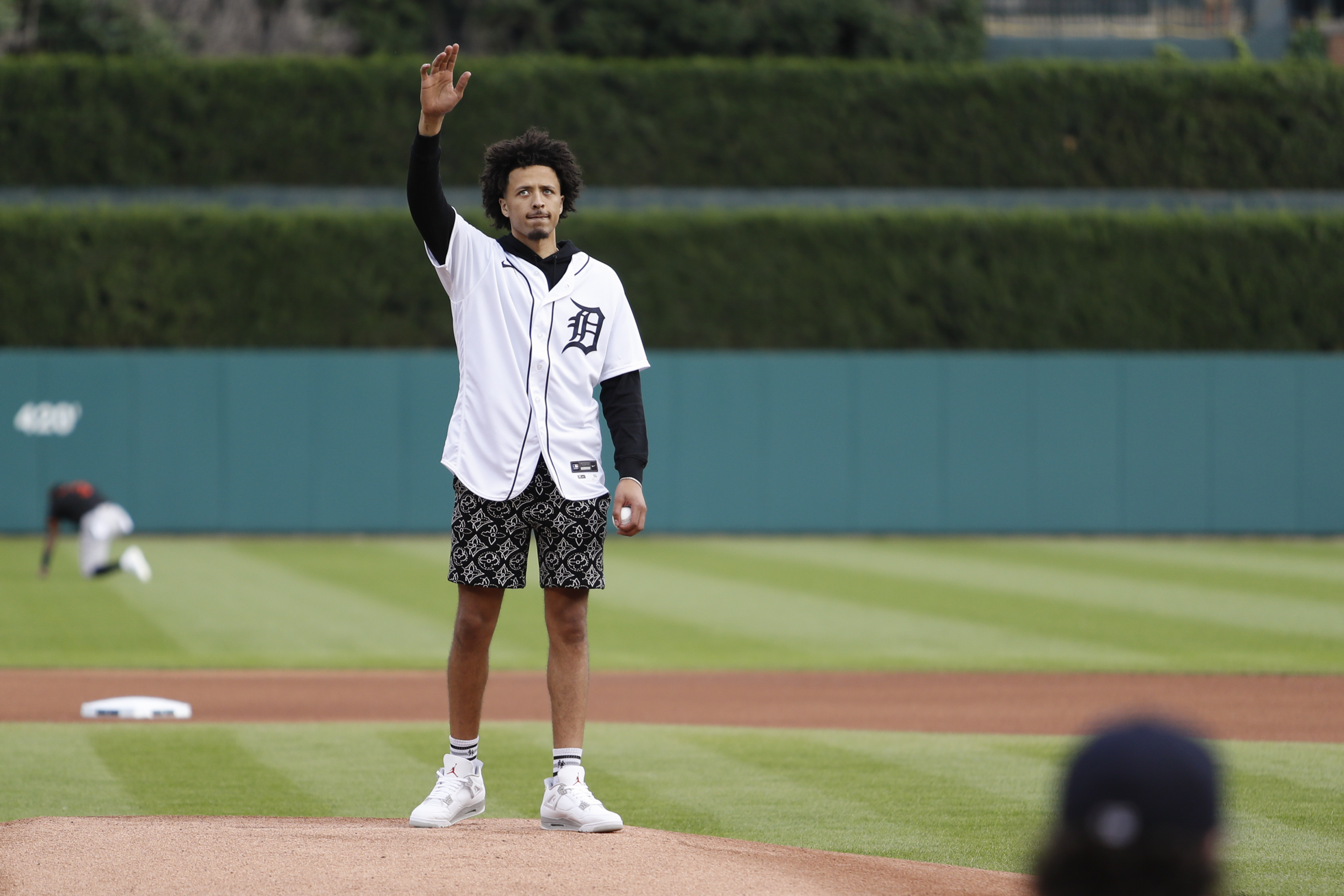Detroit Pistons' Cade Cunningham throws first pitch at Comerica Park