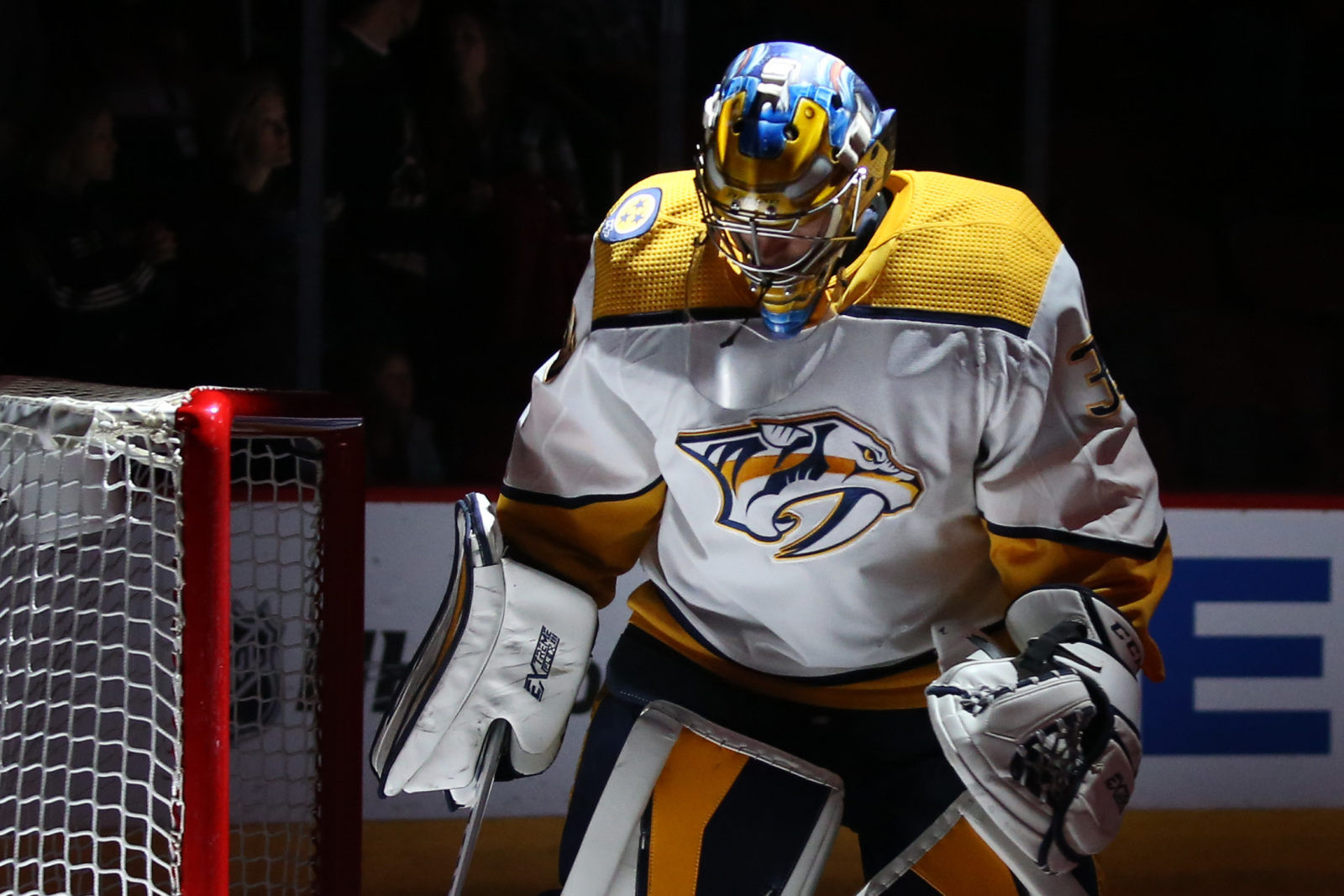 Nashville Predators goalie Pekka Rinne scores to help seal victory