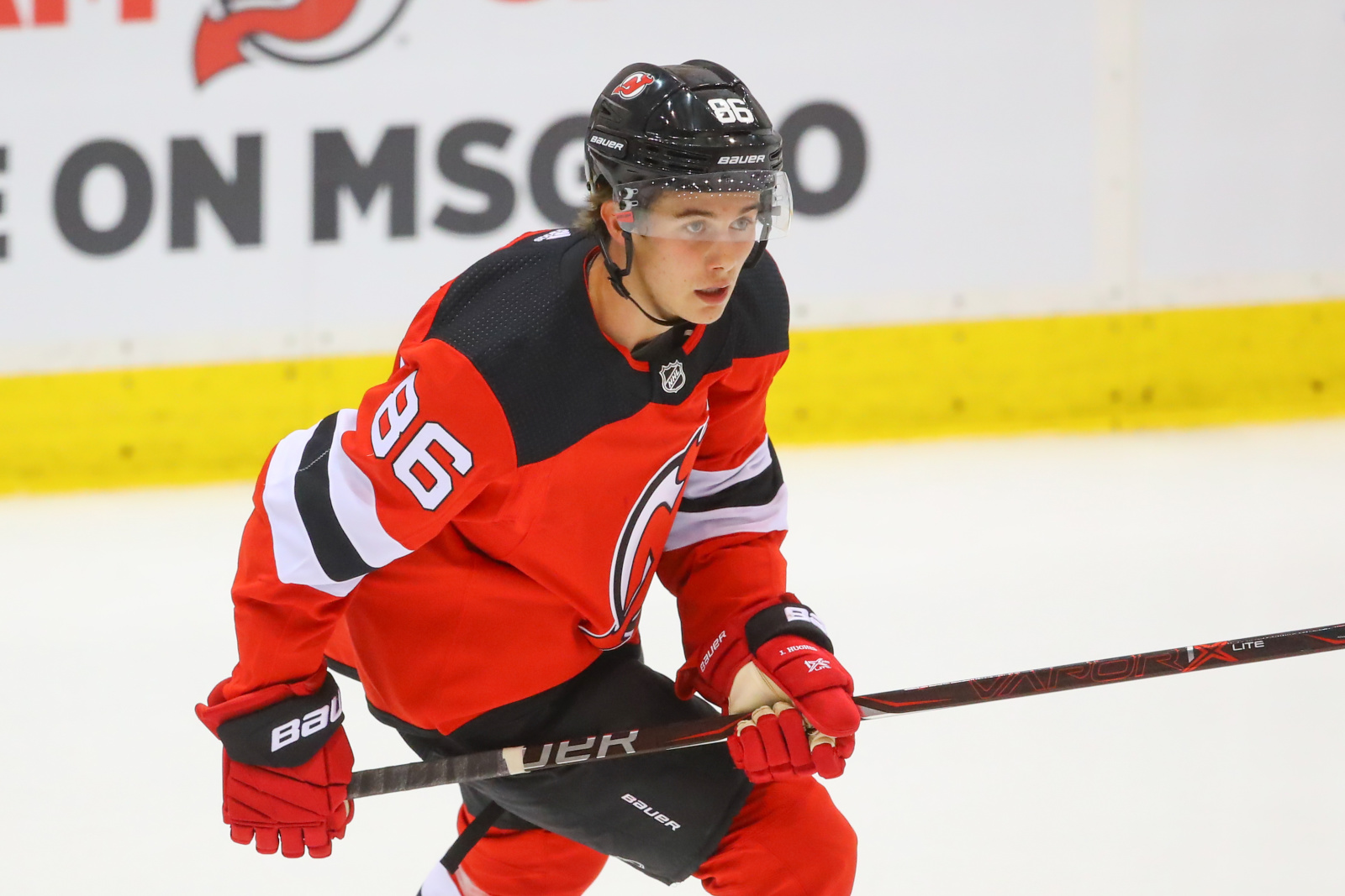 New Jersey Devils number one draft pick Jack Hughes plays in scrimmage 