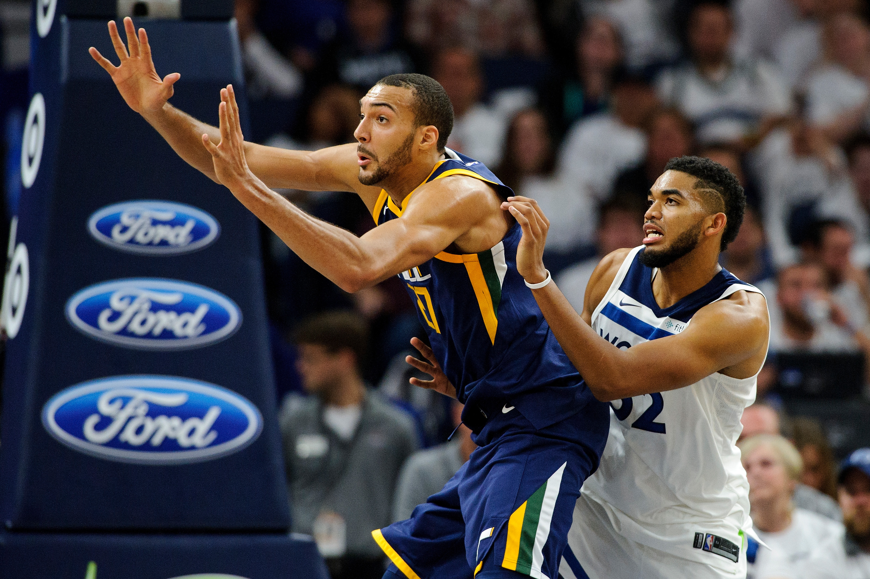 Rudy Gobert of the Utah Jazz and Karl-Anthony Towns of the Minnesota  News Photo - Getty Images