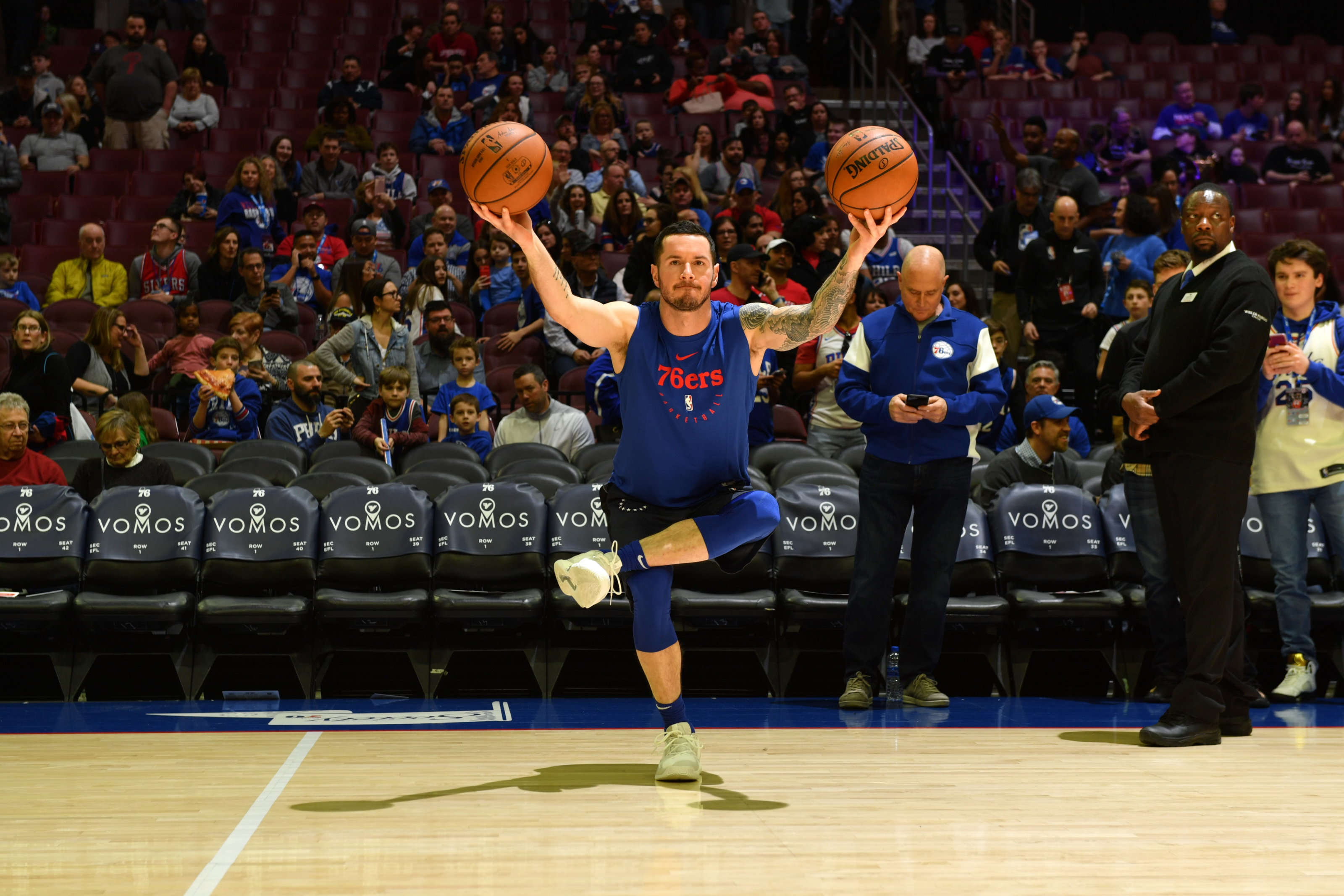 JJ Redick of the Philadelphia 76ers arrives to the arena prior to