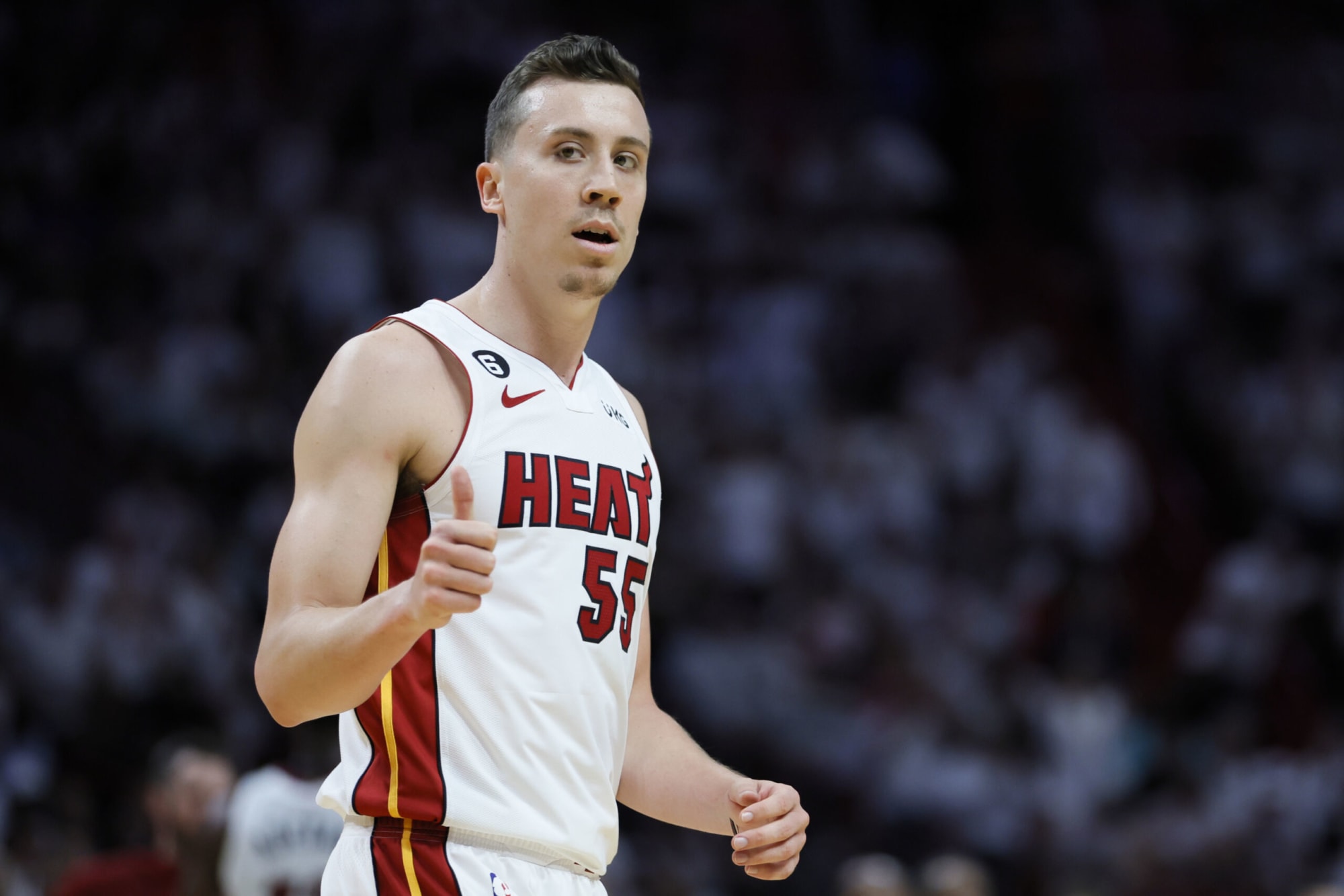 NBA playoffs - The Miami Heat's Duncan Robinson steps into the