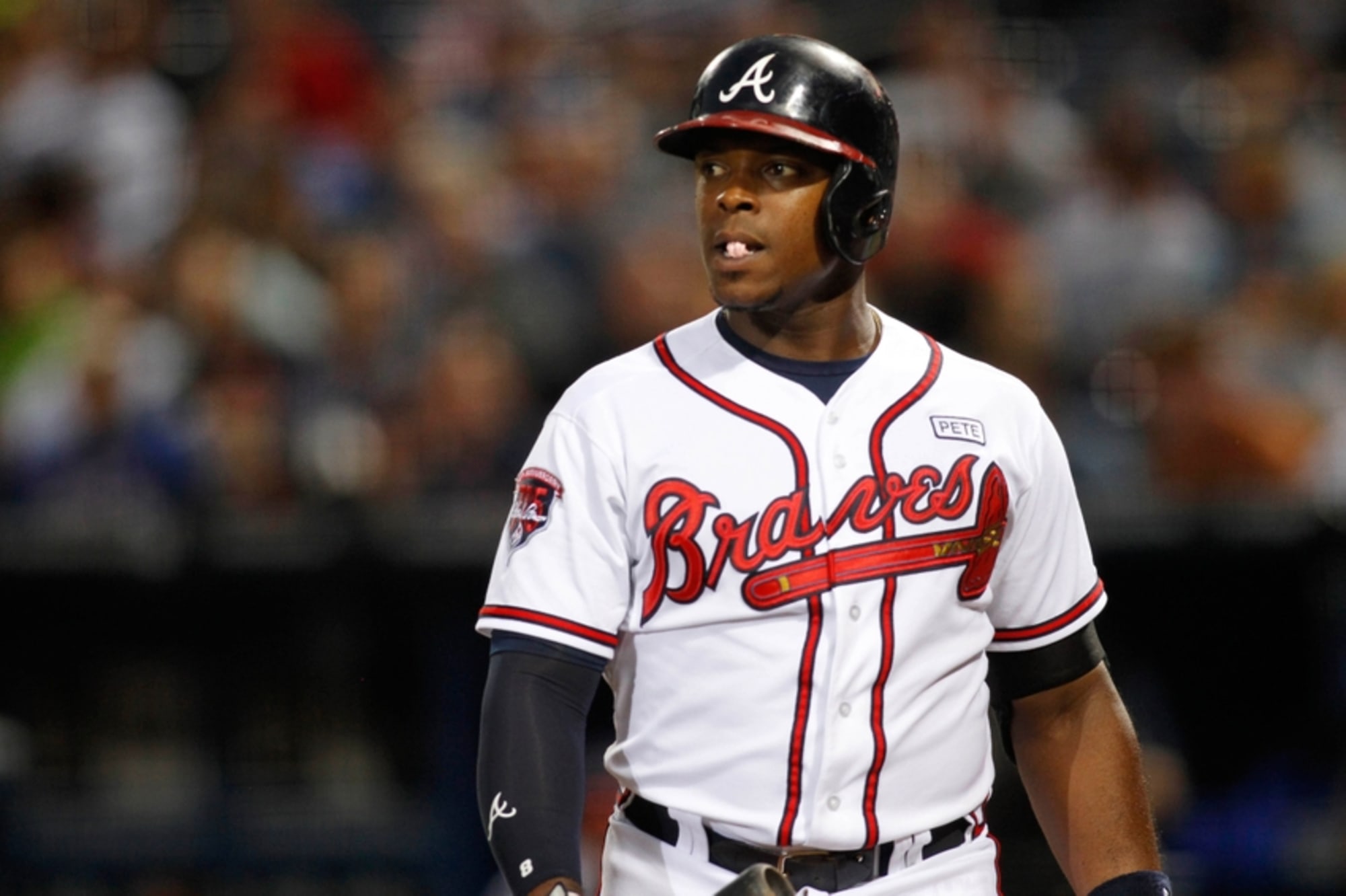 Braves Authentics: Justin Upton Game Used Jersey - 2013 NLDS
