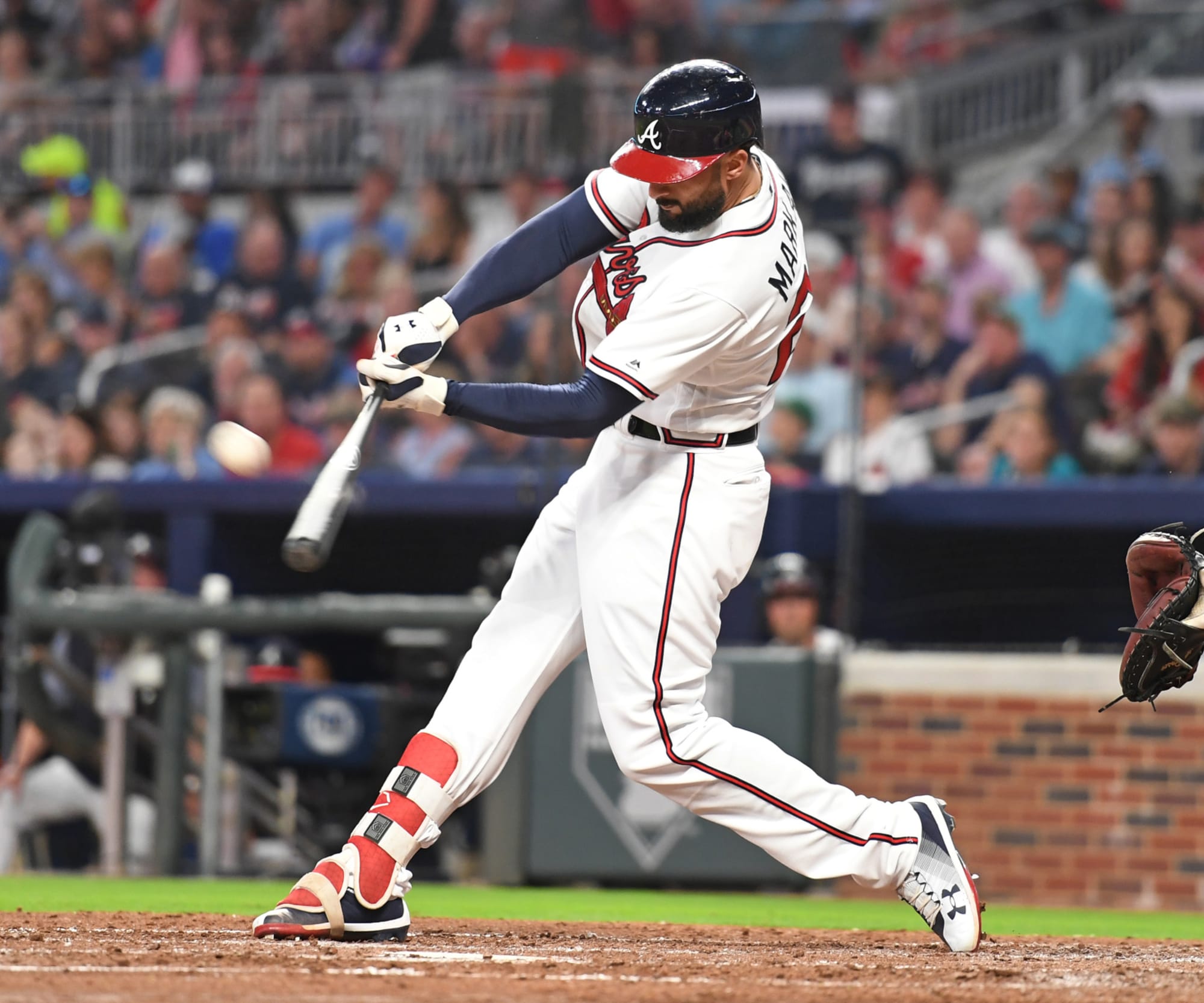 Nick Markakis of the Atlanta Braves looks on before a game against