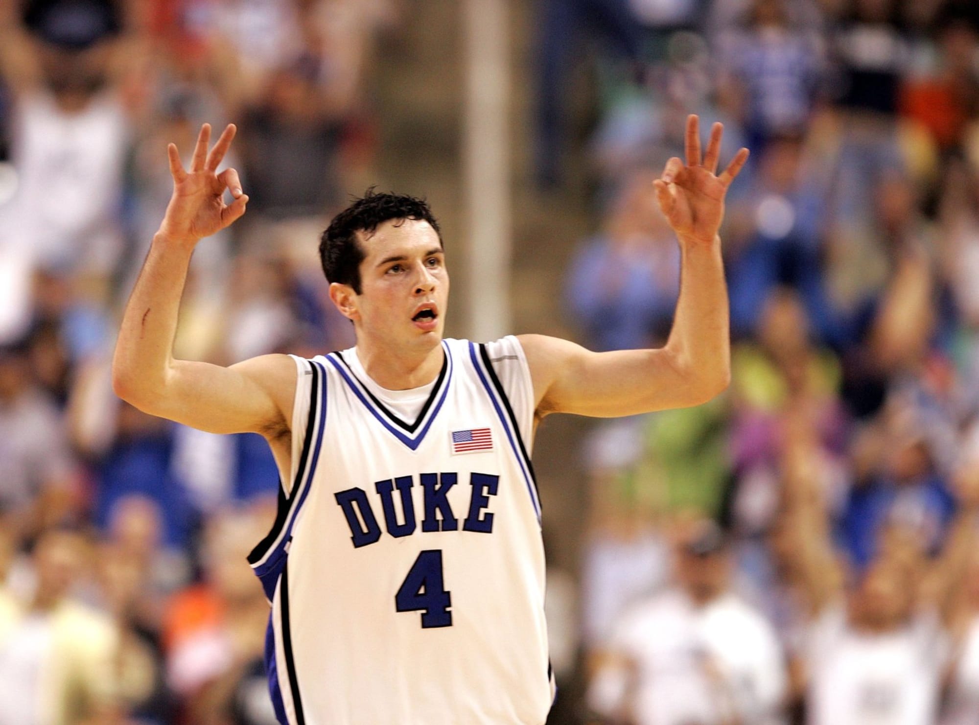 J.J Redick looks to the crowd during a game while he was at Duke University