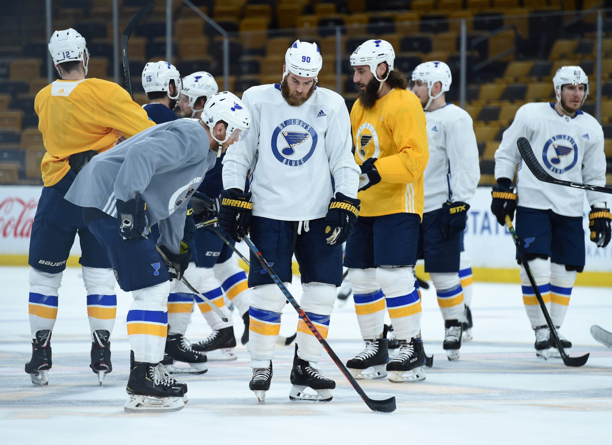 St Louis Blues players fight in practice 