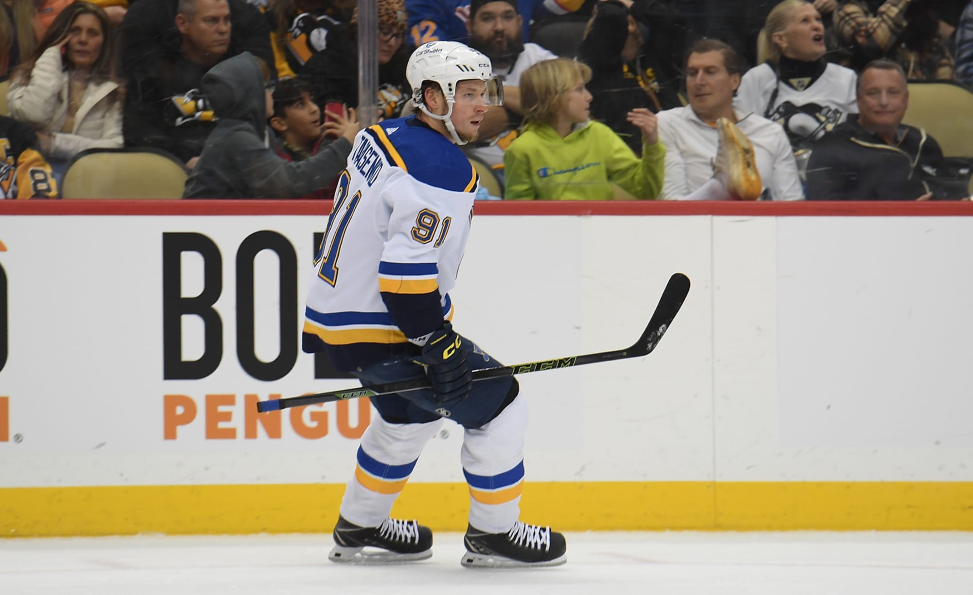 Blais comes home, matches Tarasenko with goal in first game since