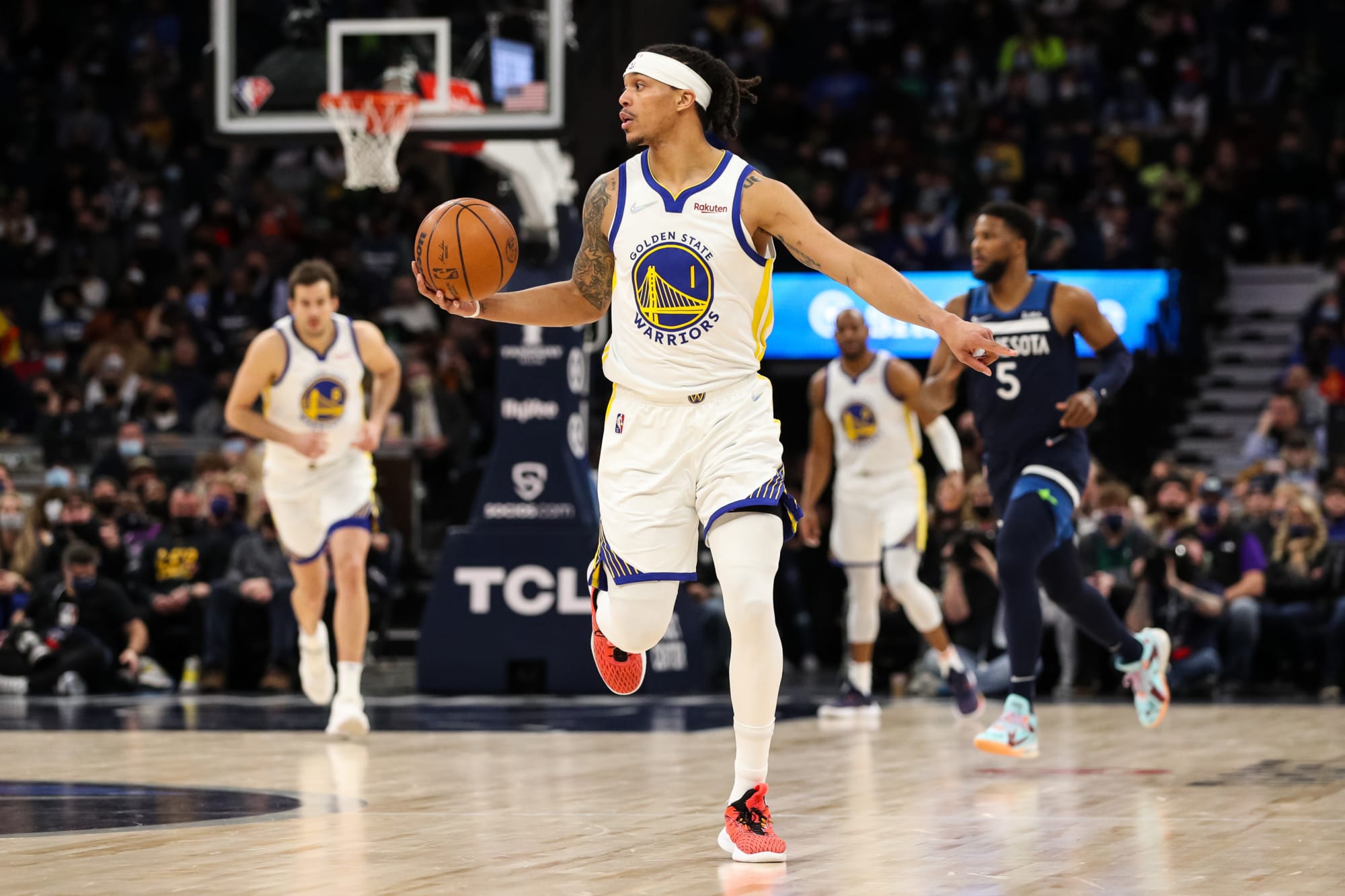 The sneakers worn by Damion Lee of the Golden State Warriors