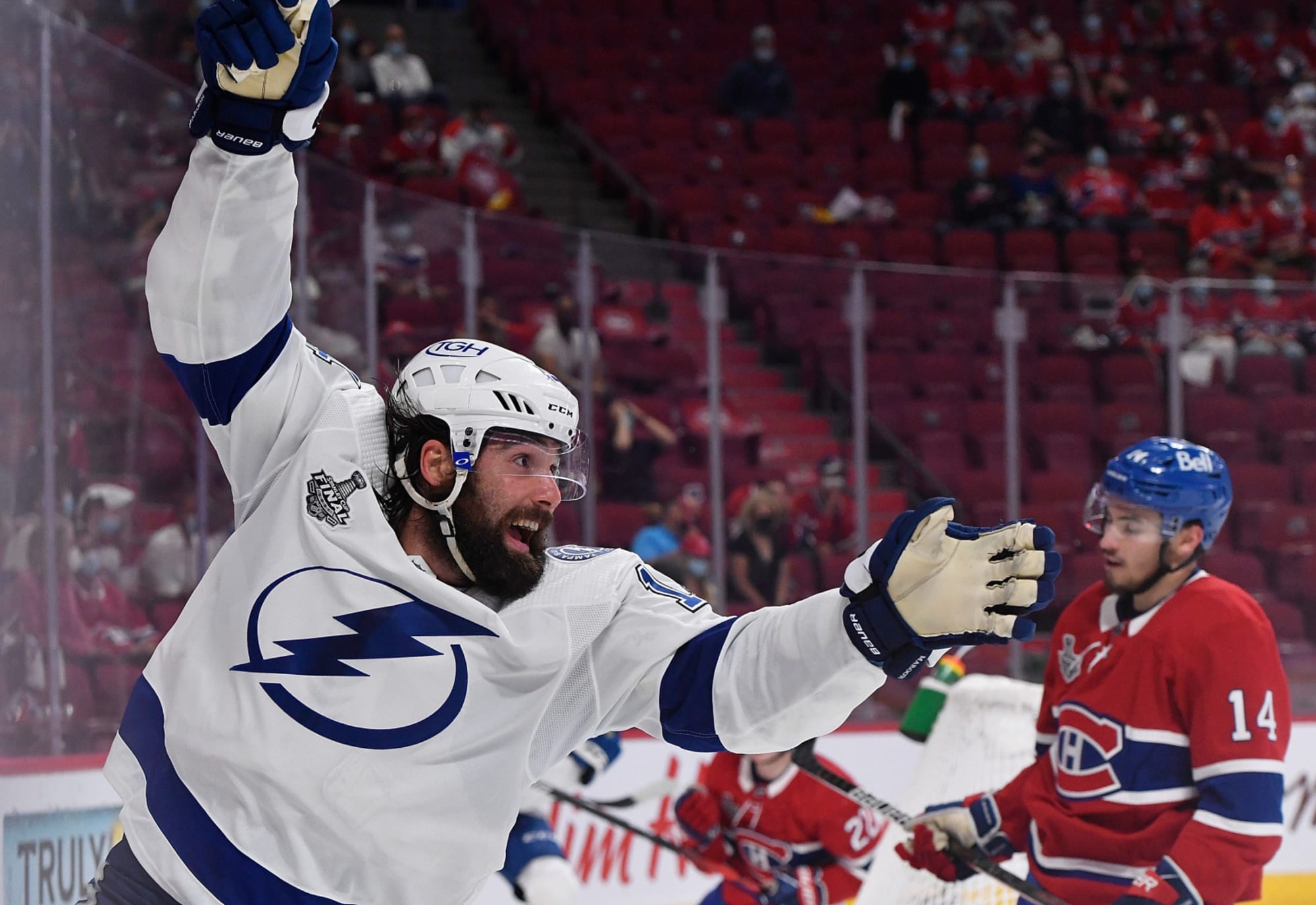 Pat Maroon Tampa Bay Lightning Unsigned 2021 Stanley Cup Champions Raising Photograph