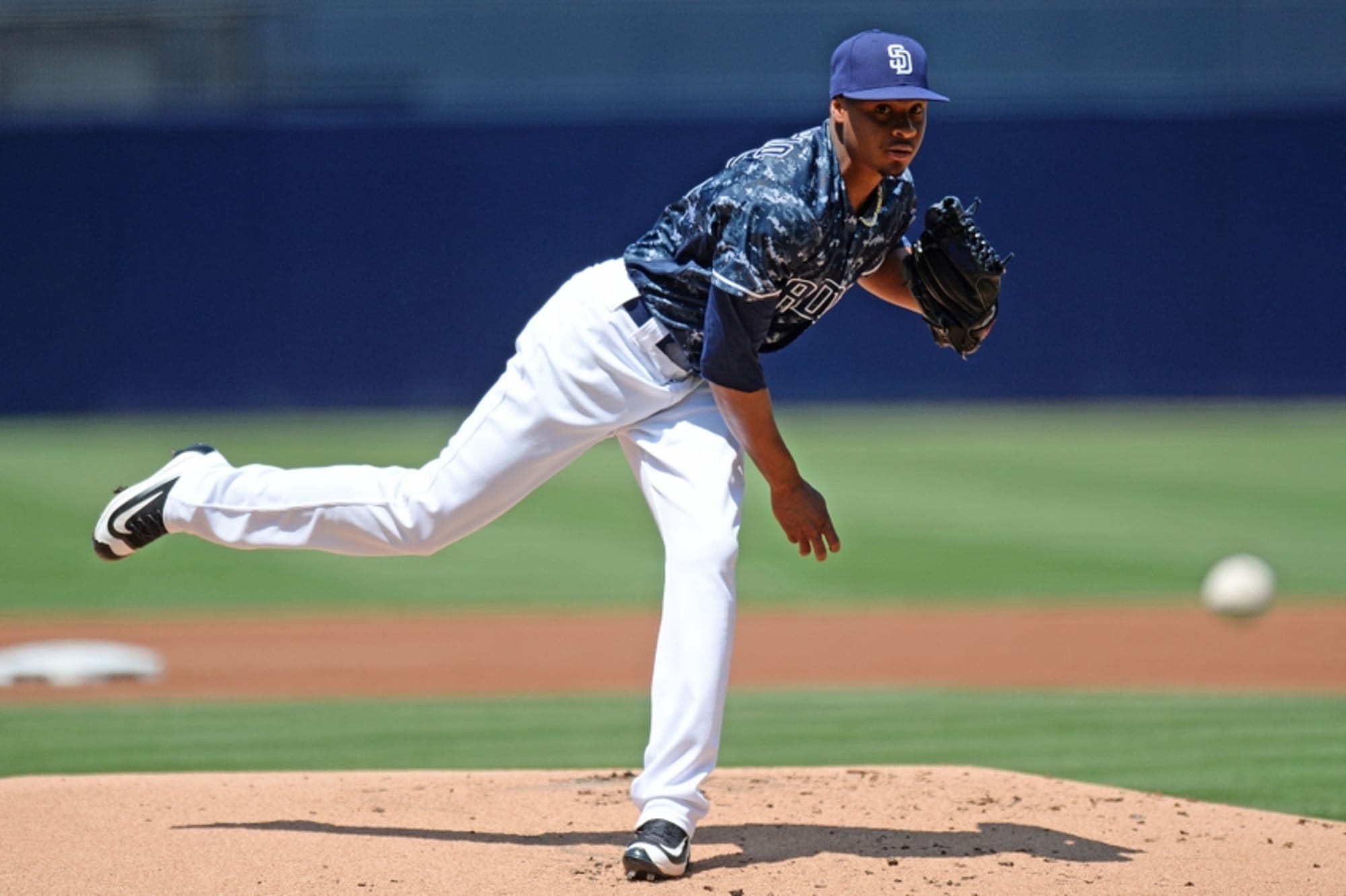 San Diego Padres starting pitcher Luis Perdomo works against an
