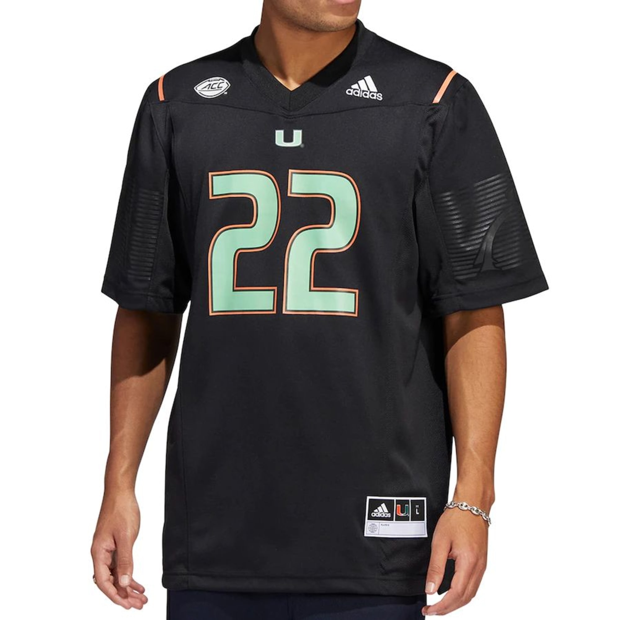 NWT Miami Hurricanes Basketball Jersey Team Issue Adidas L +2 Black Gamer  New