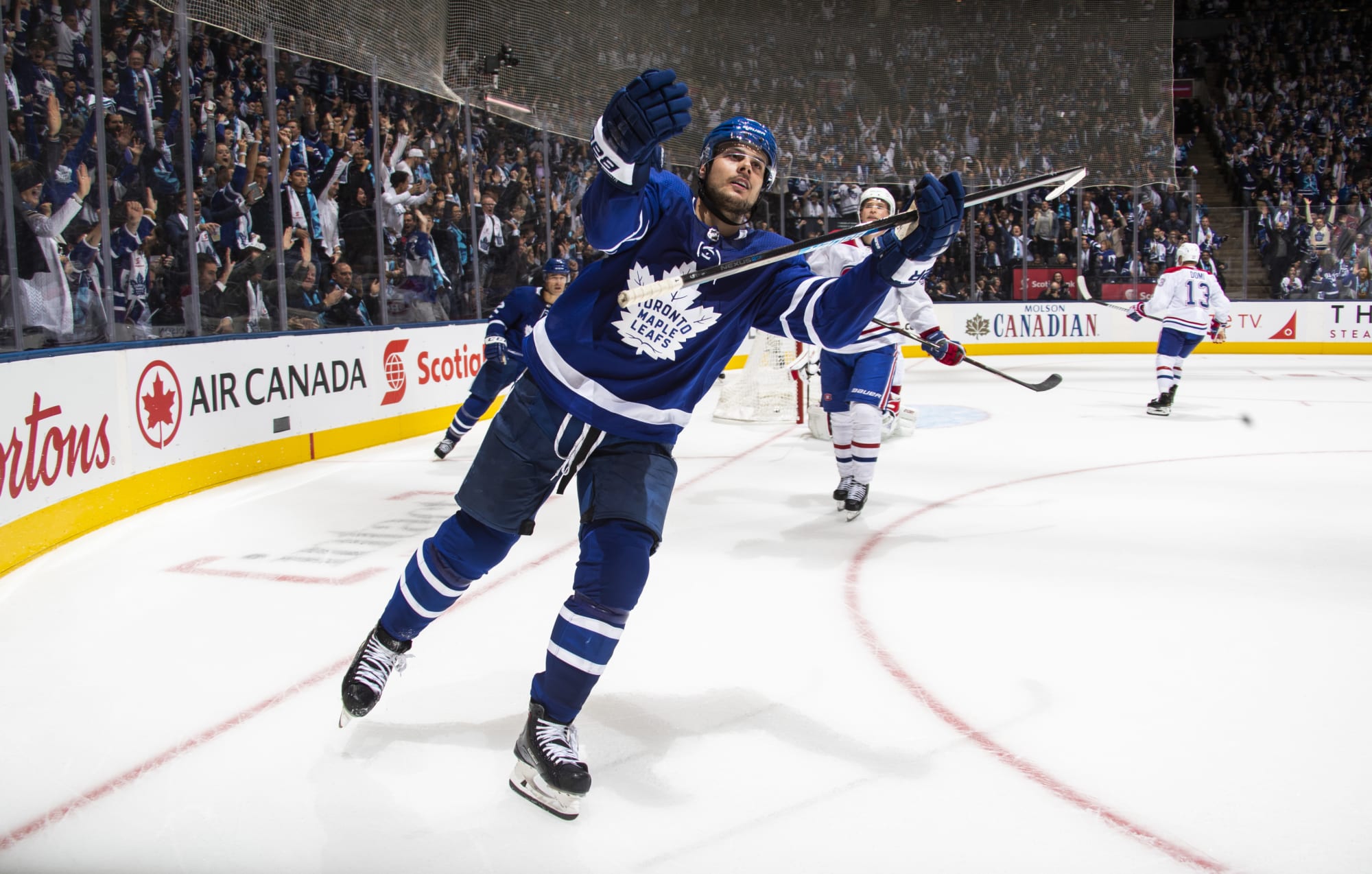 Auston Matthews of the Toronto Maple Leafs celebrates with team-mate  News Photo - Getty Images