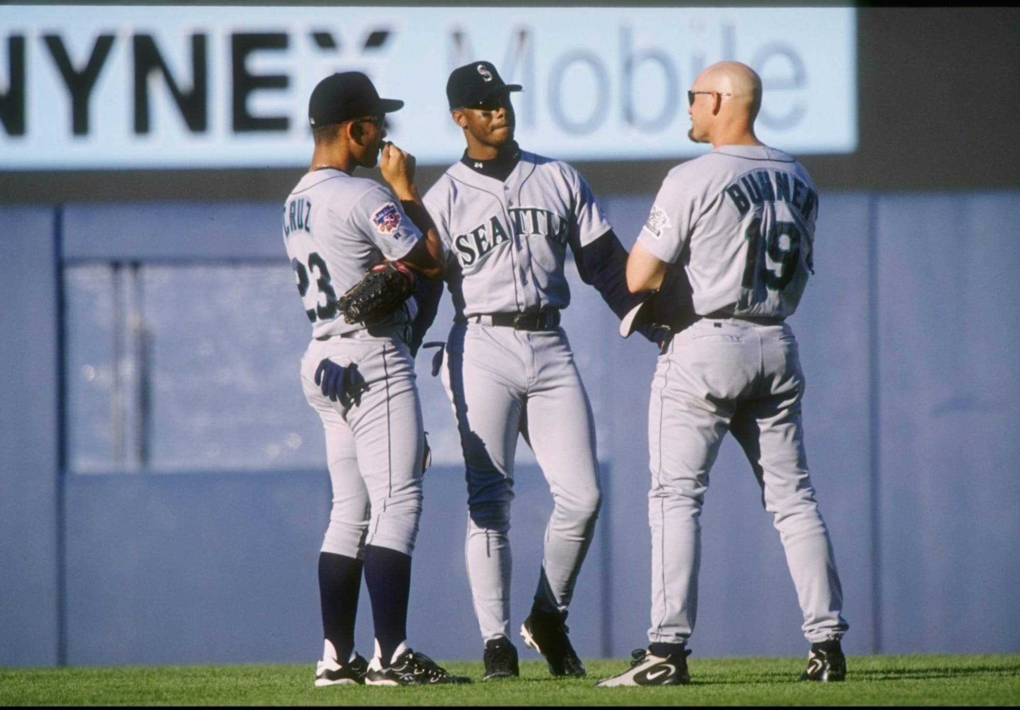 Jay Buhner, Alex Rodriguez, and Ken Griffey Jr. of the Seattle News  Photo - Getty Images