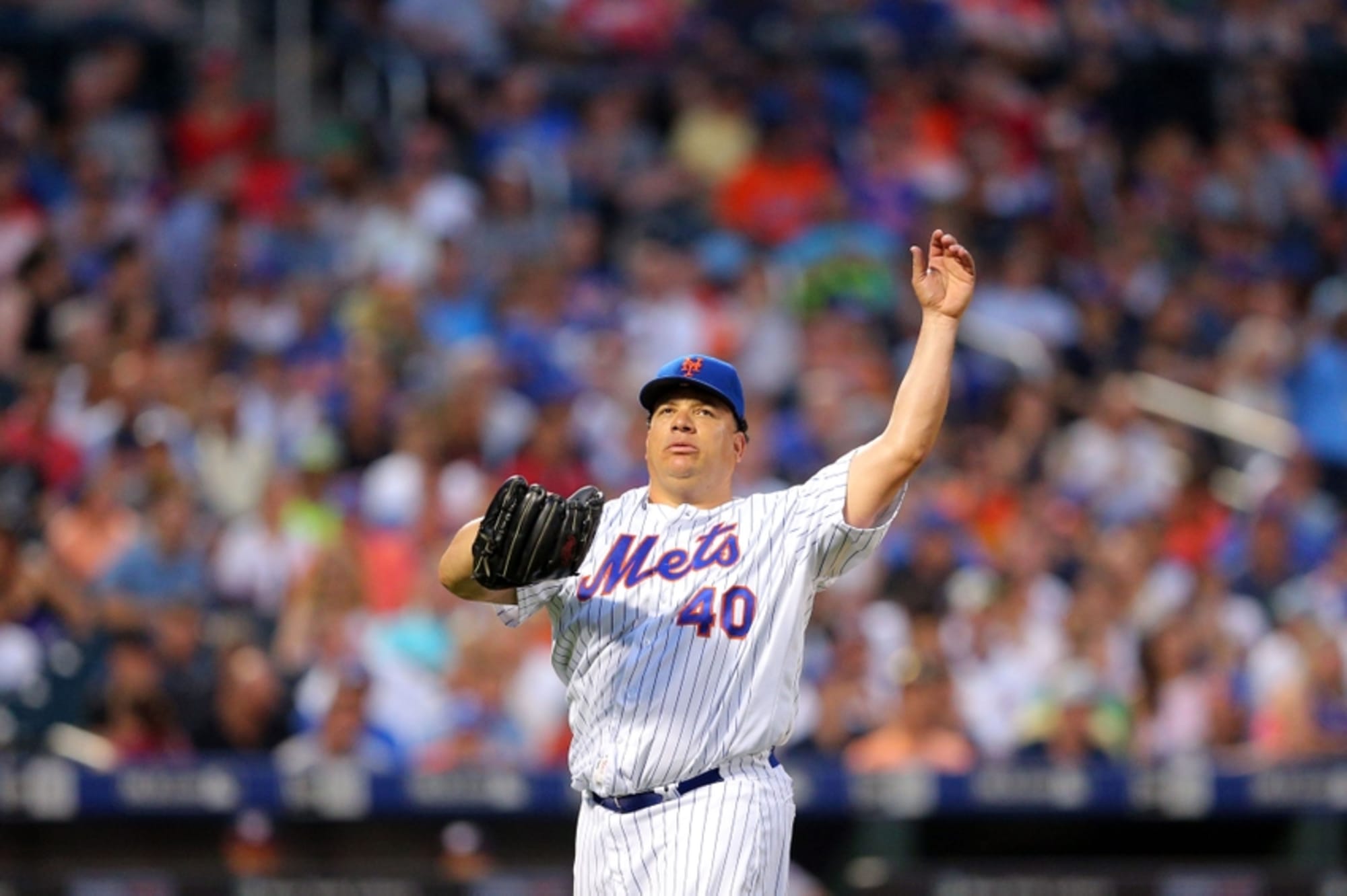 From left, New York Mets starting pitcher Bartolo Colon (40), Mets